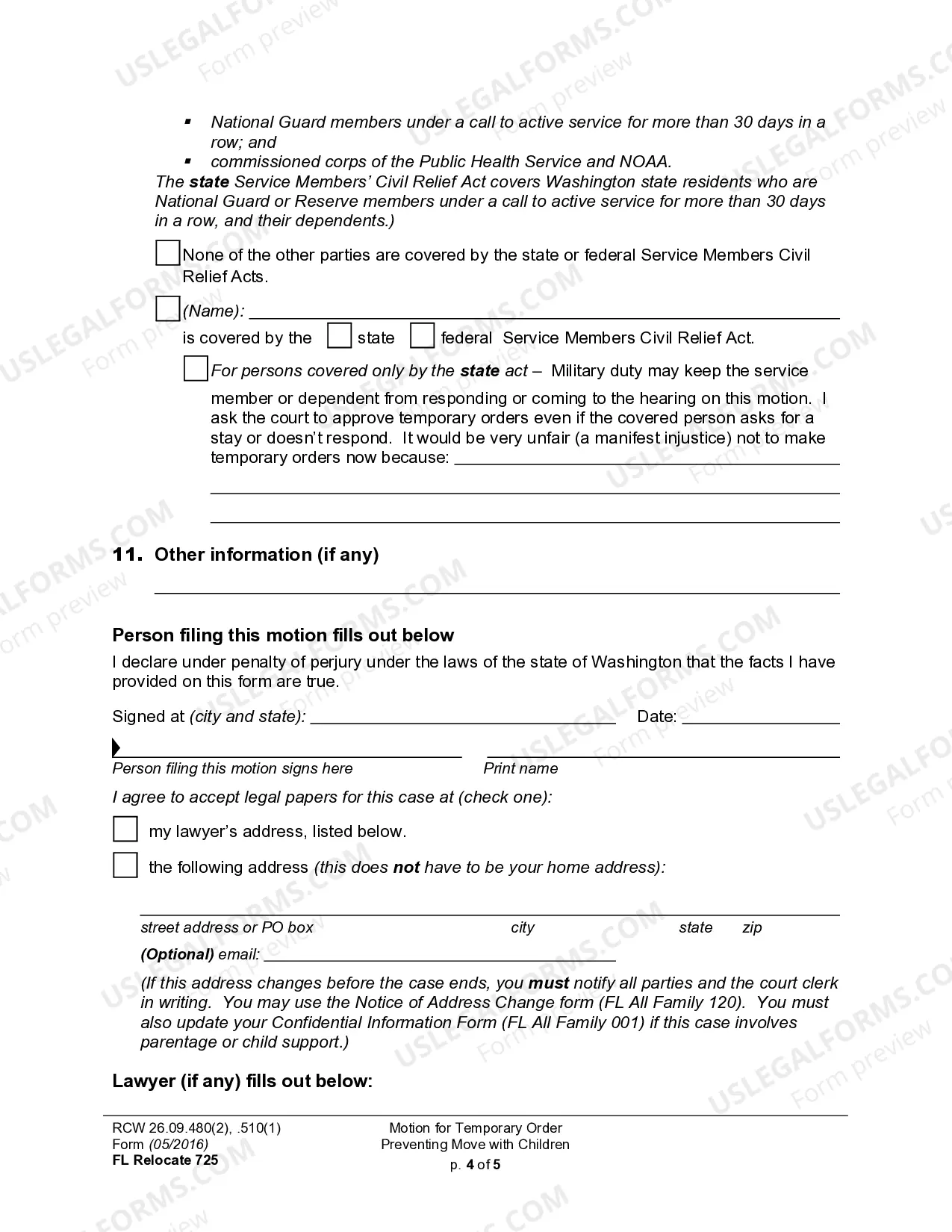 Preview WPF DRPSCU07.0850 - Motion - Declaration for Temporary Order Restraining Relocation of Children