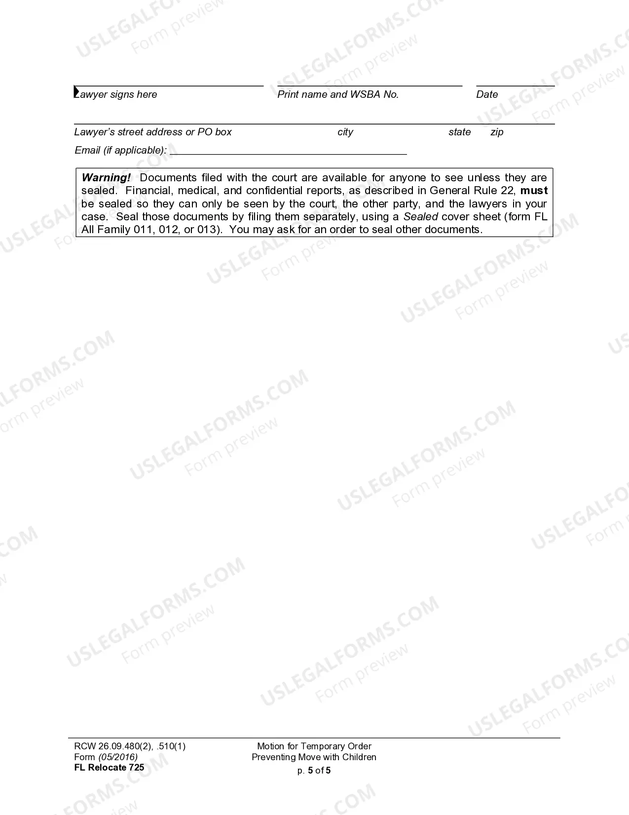 Preview WPF DRPSCU07.0850 - Motion - Declaration for Temporary Order Restraining Relocation of Children