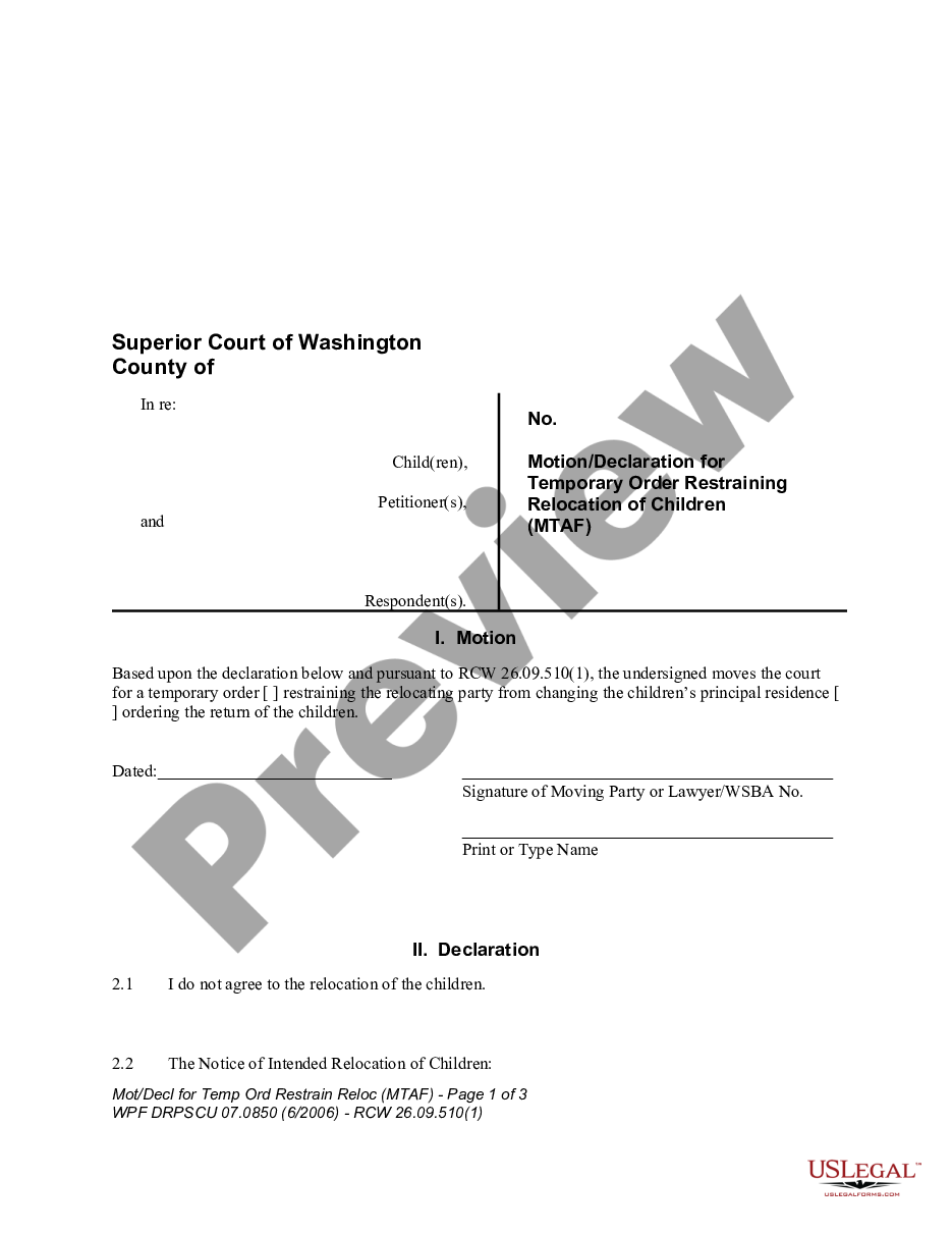 page 0 WPF DRPSCU07.0870 - Motion - Declaration for Temporary Order Permitting Relocation of Children preview