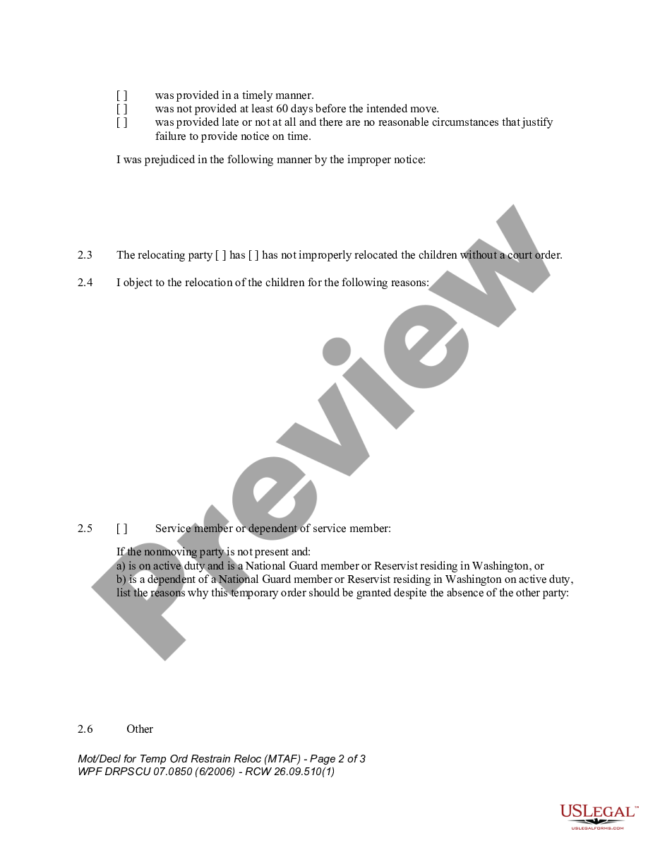 page 1 WPF DRPSCU07.0870 - Motion - Declaration for Temporary Order Permitting Relocation of Children preview