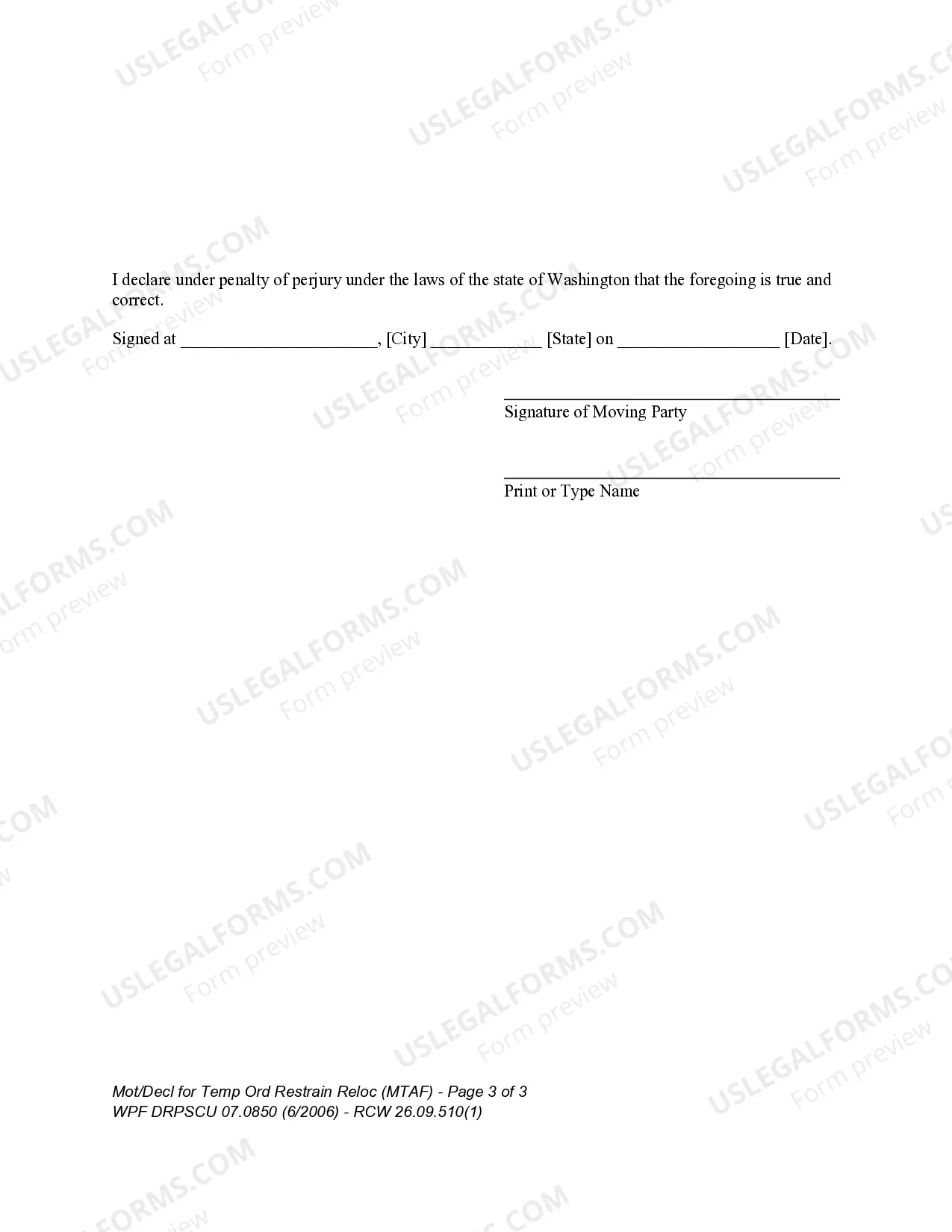 Preview WPF DRPSCU07.0870 - Motion - Declaration for Temporary Order Permitting Relocation of Children