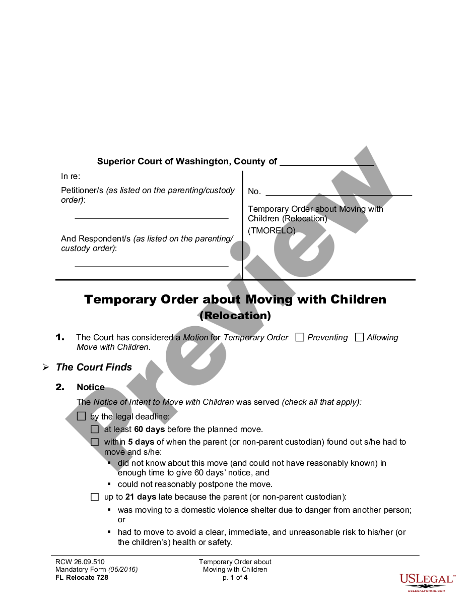 form WPF DRPSCU07.0890 - Temporary Order regarding Relocation of Children preview
