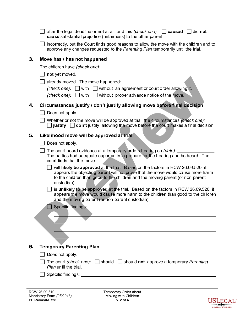 page 1 WPF DRPSCU07.0890 - Temporary Order regarding Relocation of Children preview