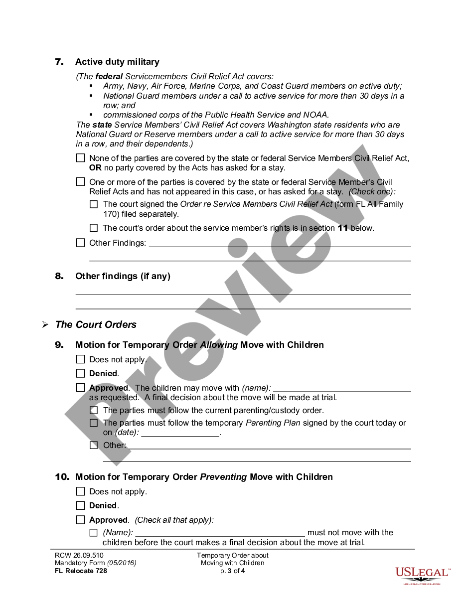 form WPF DRPSCU07.0890 - Temporary Order regarding Relocation of Children preview