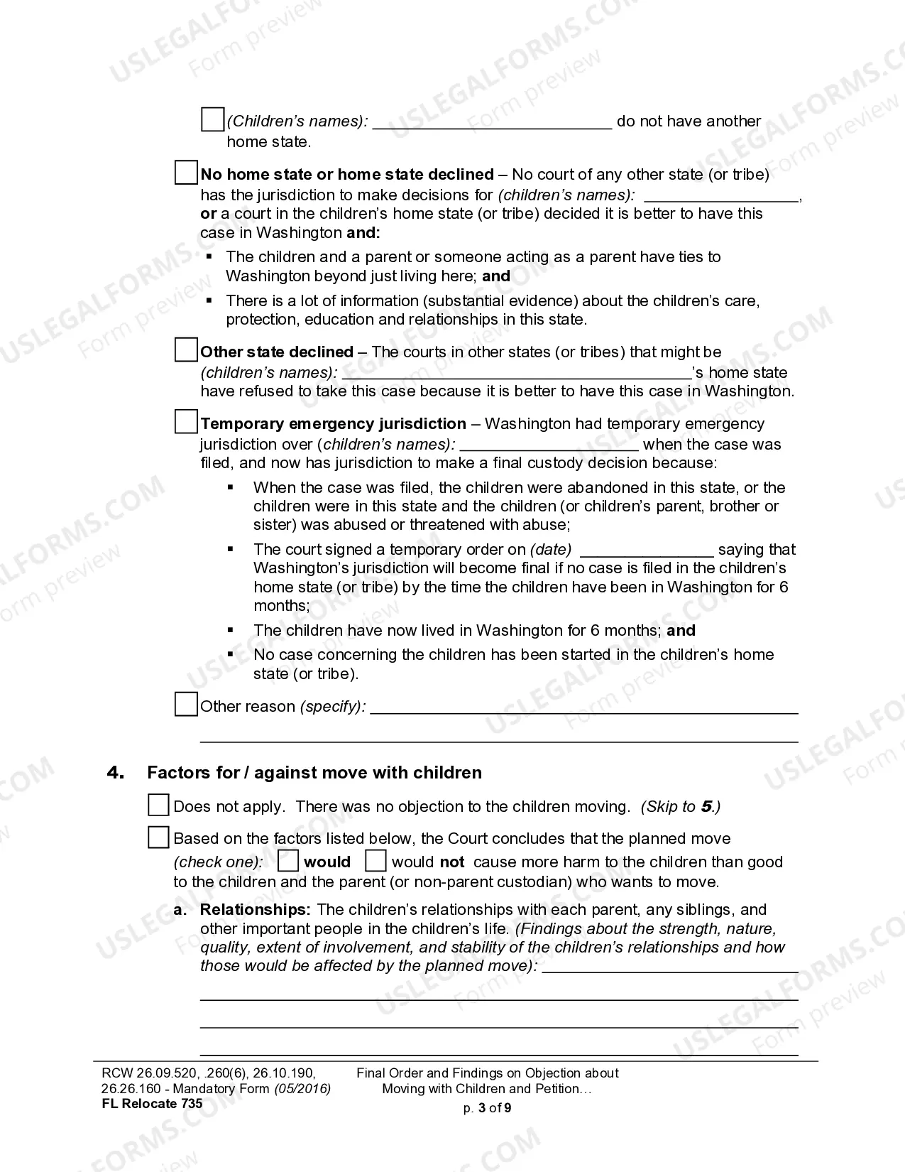 Preview WPF DRPSCU07.0900 - Order Re Objection to Relocation - Modification or Amendment of Custody Decree - Parenting Plan - Residential Schedule - Relocation