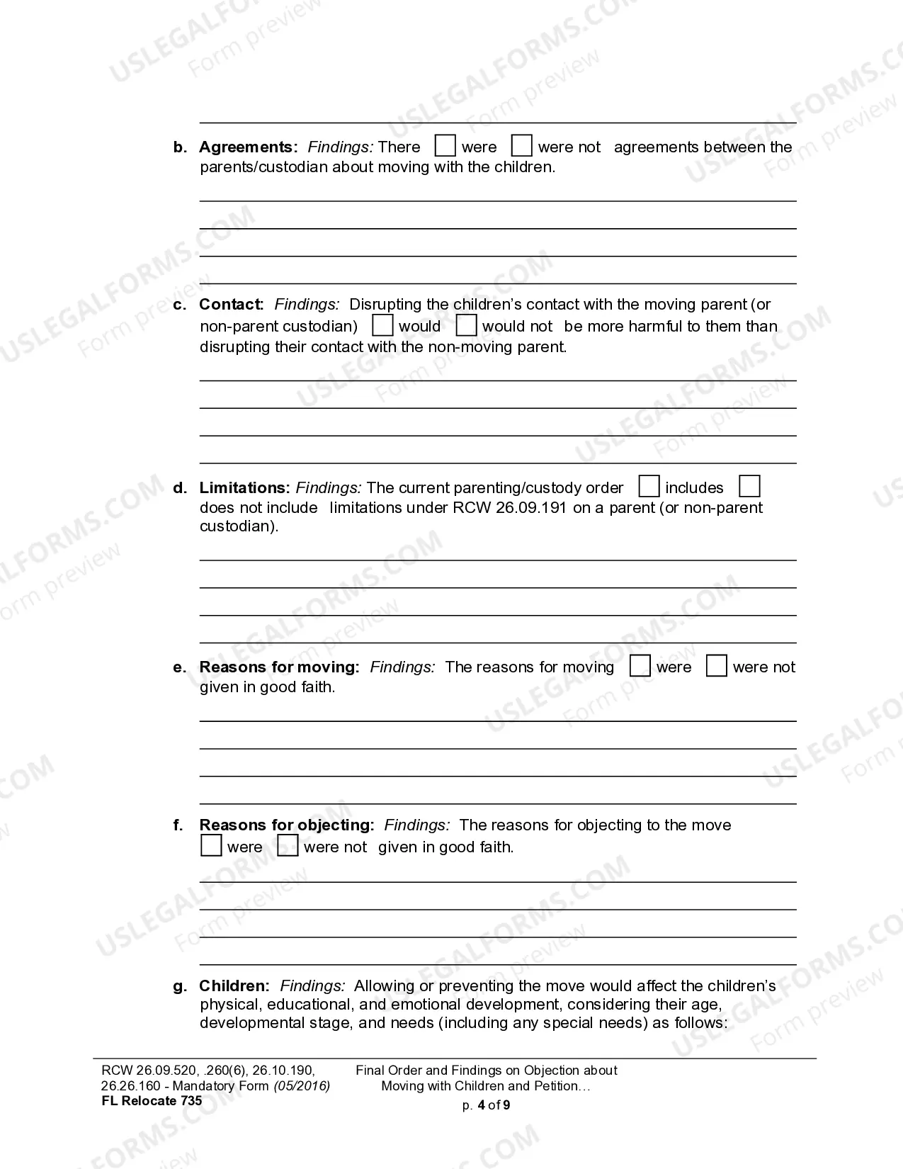 Preview WPF DRPSCU07.0900 - Order Re Objection to Relocation - Modification or Amendment of Custody Decree - Parenting Plan - Residential Schedule - Relocation
