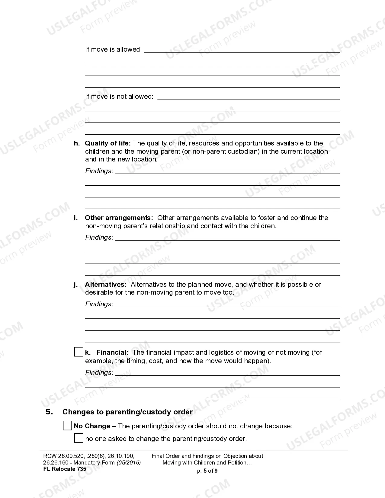 Preview WPF DRPSCU07.0900 - Order Re Objection to Relocation - Modification or Amendment of Custody Decree - Parenting Plan - Residential Schedule - Relocation