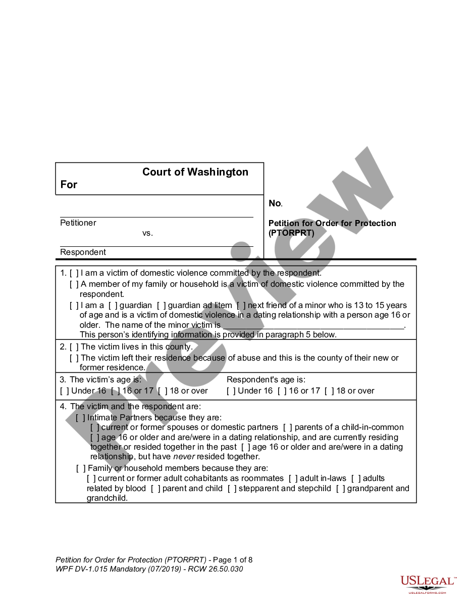 page 0 WPF DV 1.015 - Petition for Order for Protection - All Cases preview