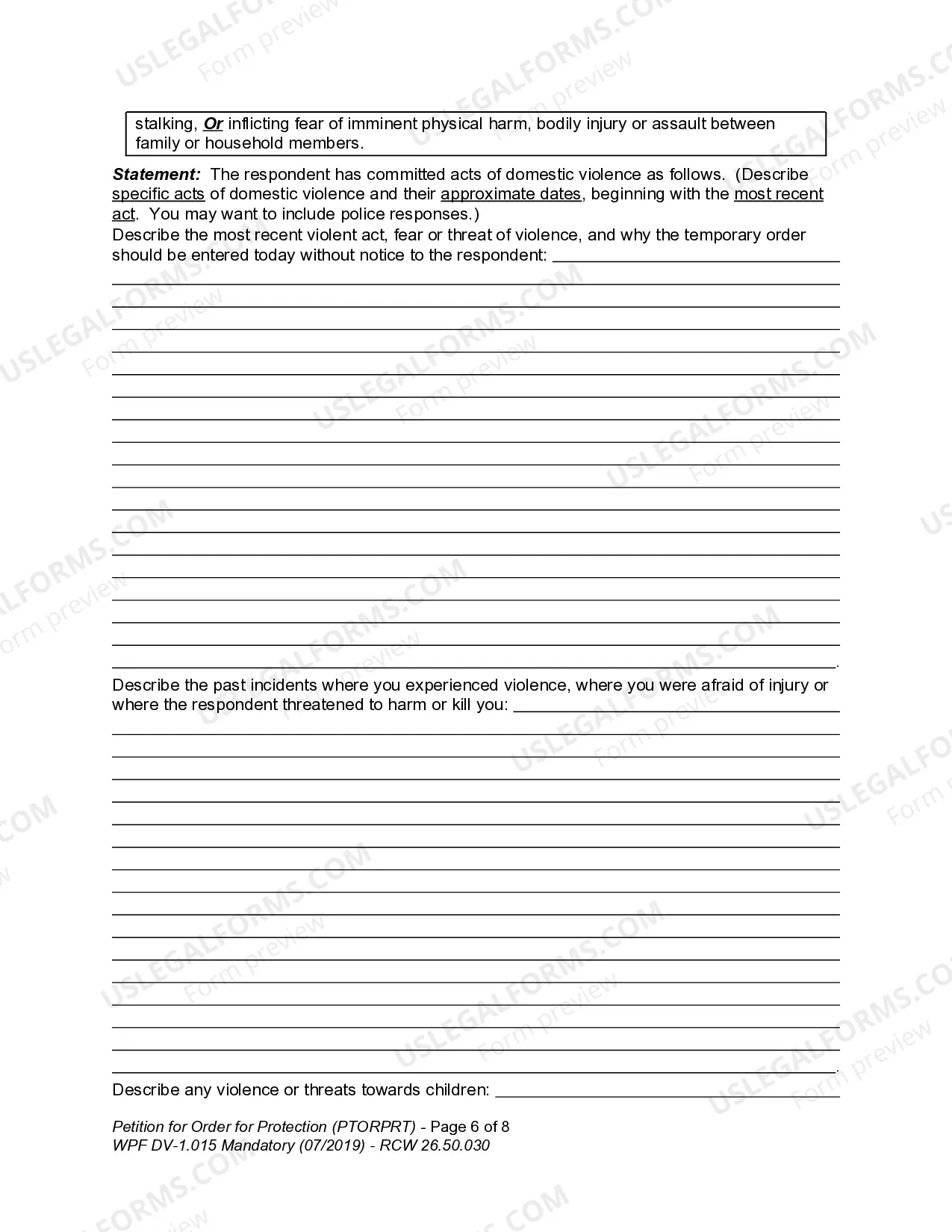 Preview WPF DV 1.015 - Petition for Order for Protection - All Cases