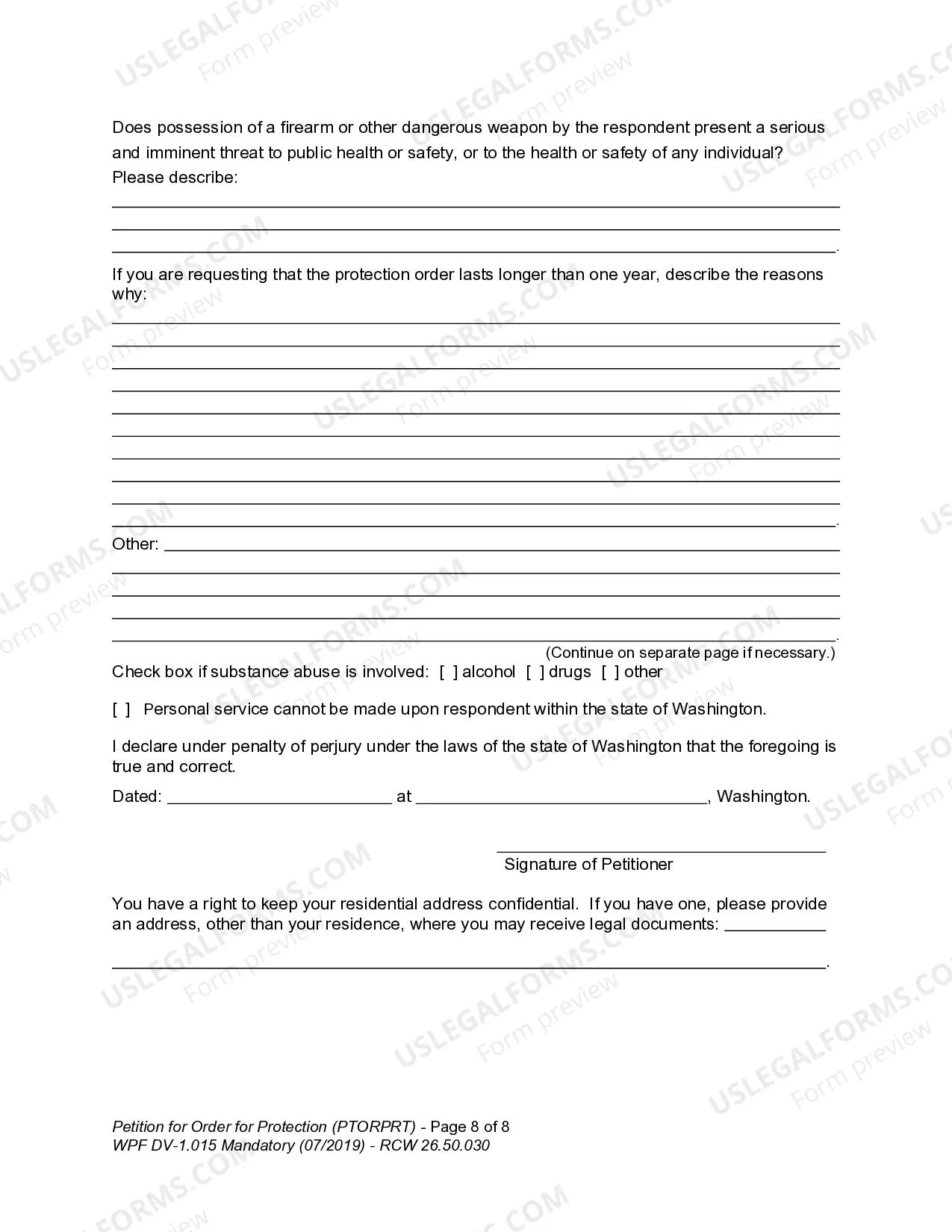 Preview WPF DV 1.015 - Petition for Order for Protection - All Cases