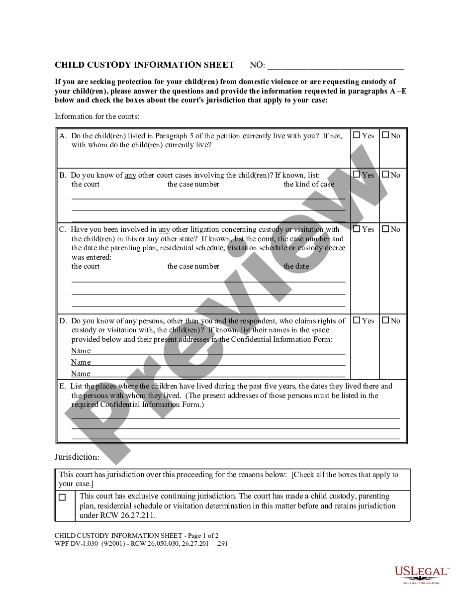 page 0 WPF DV 1.030 - Child Custody Information Sheet preview
