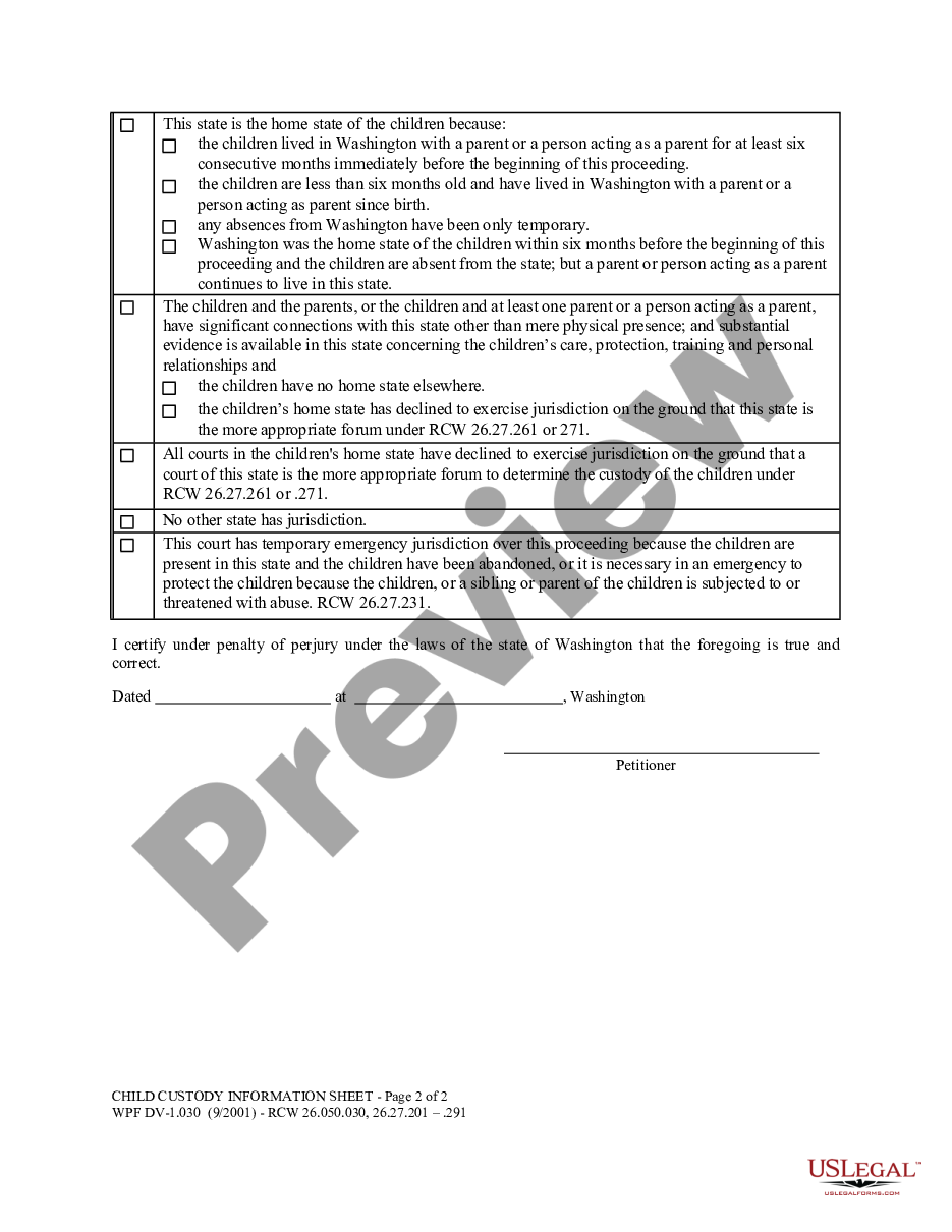 page 1 WPF DV 1.030 - Child Custody Information Sheet preview