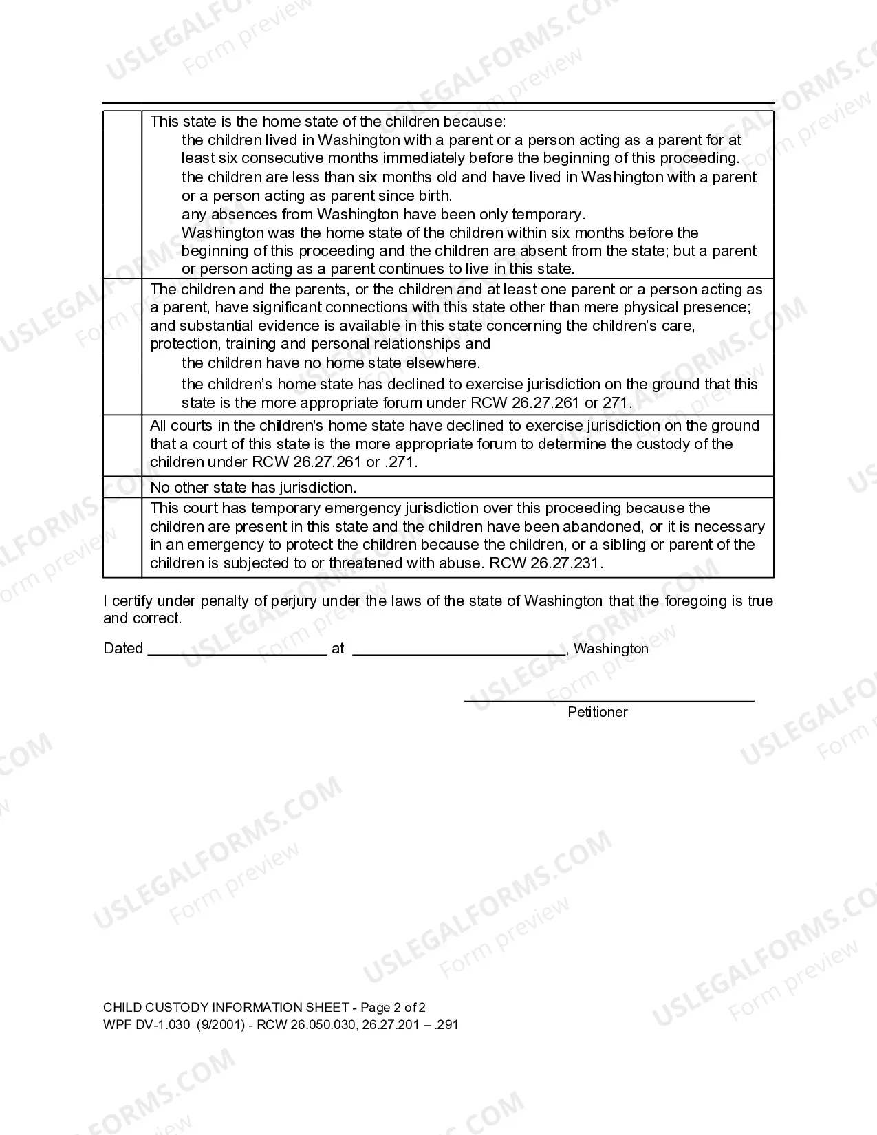 Preview WPF DV 1.030 - Child Custody Information Sheet