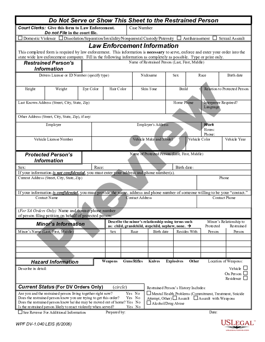 King Washington WPF DV 1.040 - Law Enforcement Information Sheet | US ...