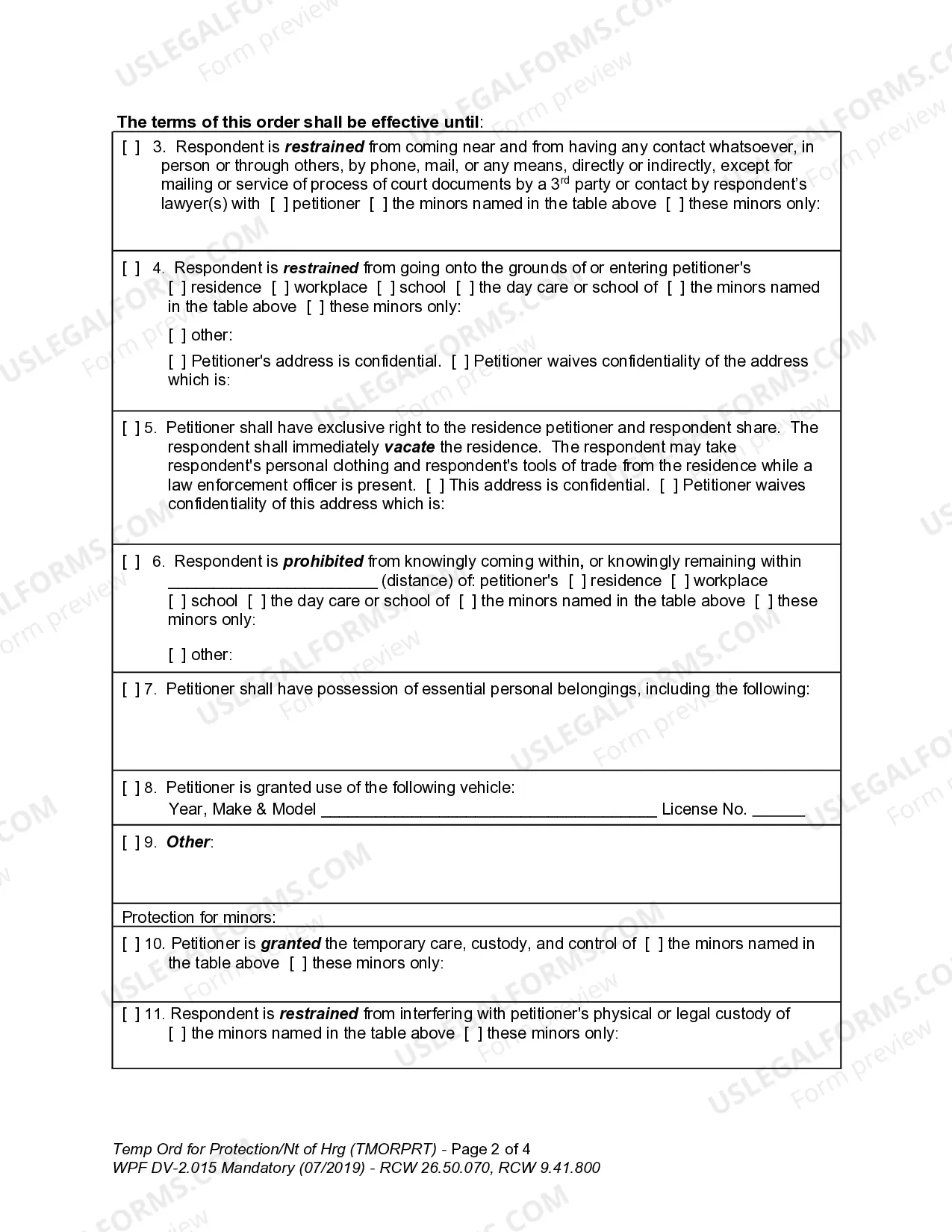 Preview WPF DV 2.015 - Temporary Order for Protection and Notice of Hearing - All Cases
