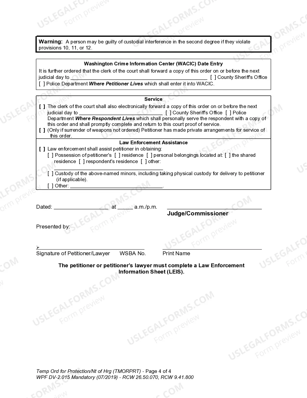Preview WPF DV 2.015 - Temporary Order for Protection and Notice of Hearing - All Cases