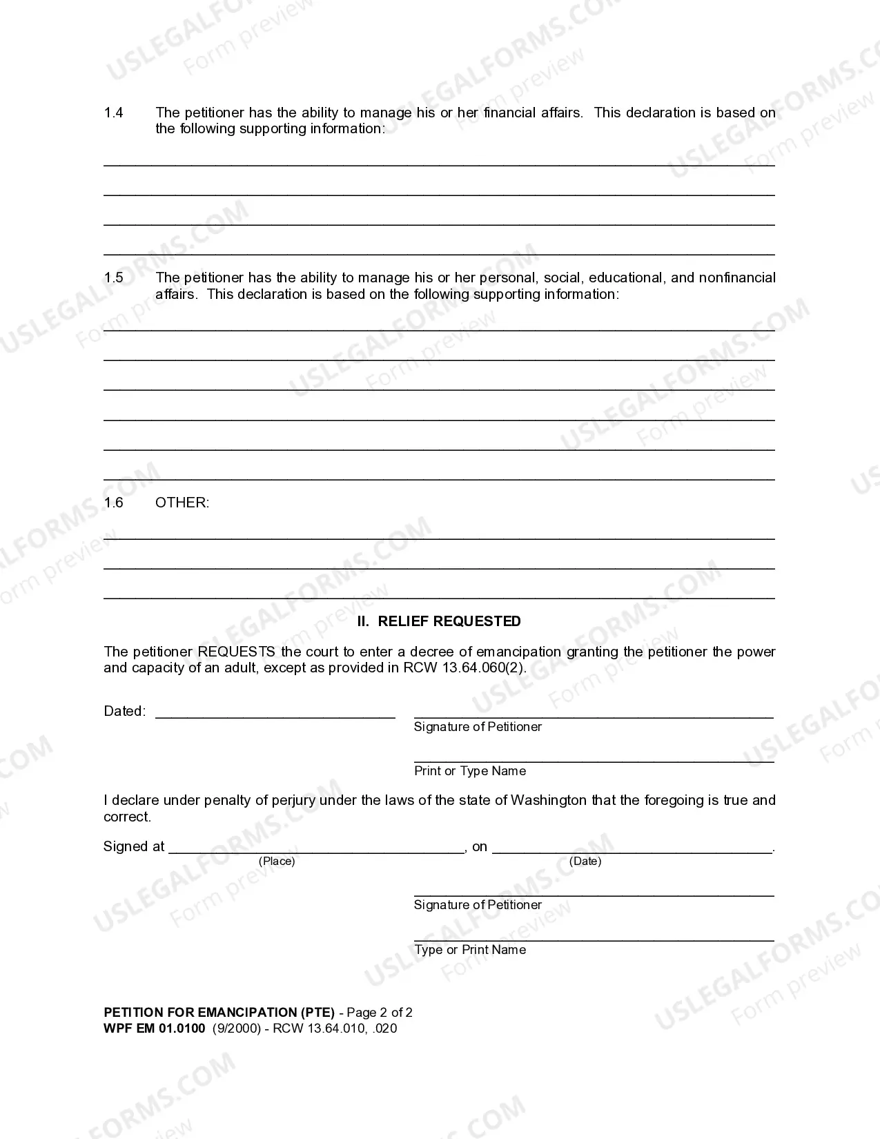 Preview WPF EM 01.0100 - Petition for Emancipation - PTE