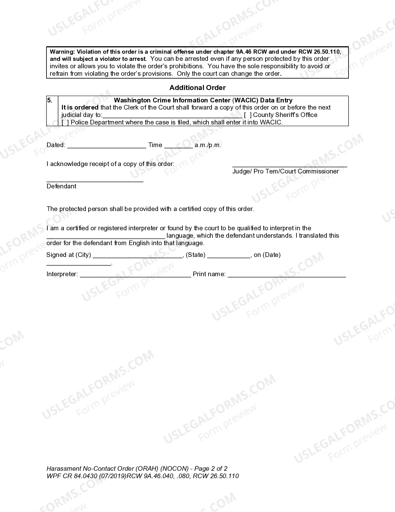 Preview WPF CR 84.0430 - Harassment No-Contact Order
