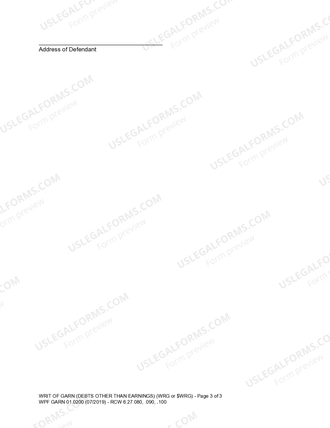 Preview WPF GARN 01.0200 - Writ of Garnishment - Debts Other Than Earnings - After Judgment