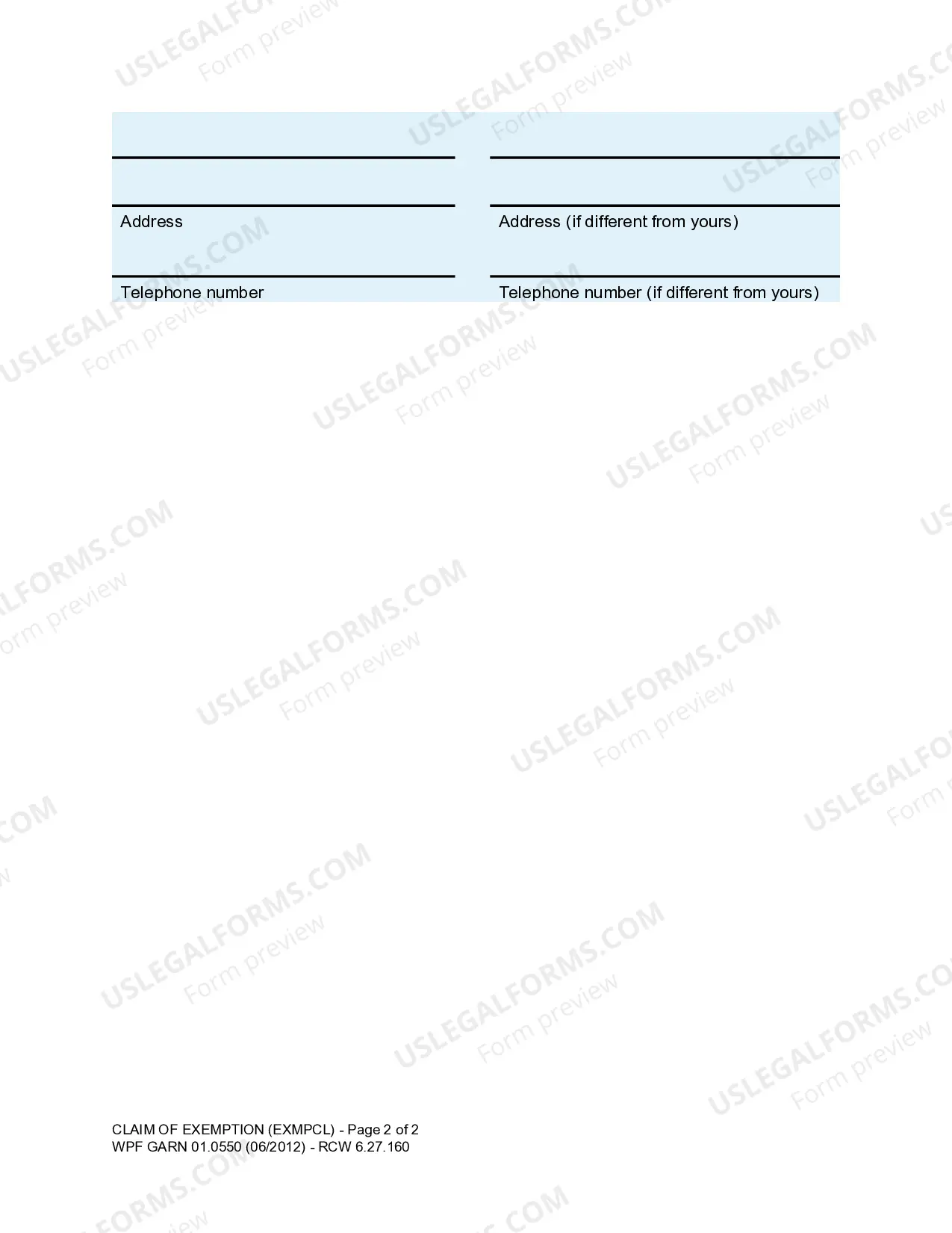 Preview WPF GARN 01.0550 - Claim of Exemption