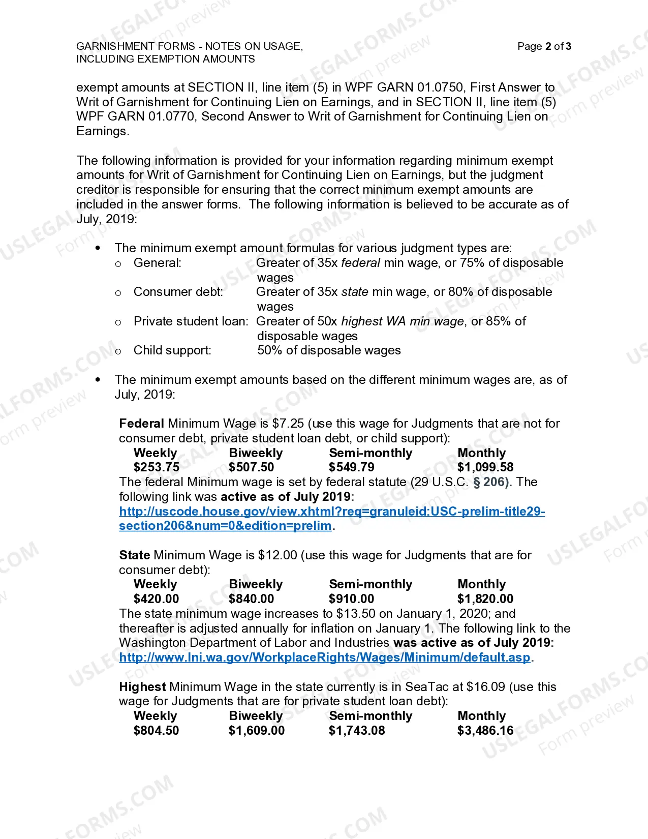 Preview WPF GARN 01.0570 - Note on Usage - Notice to Defendant of Non-Responsive Exemption Claim
