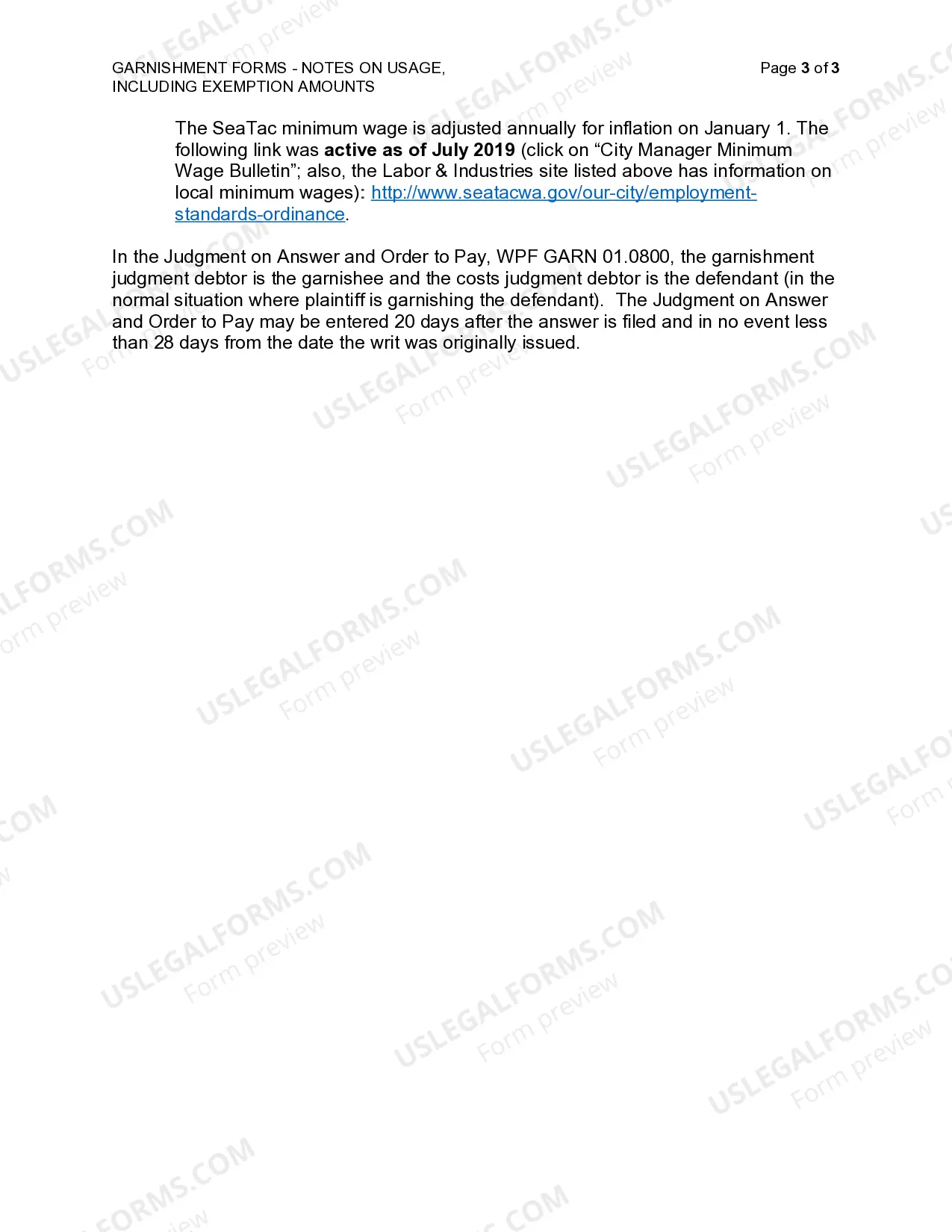Preview WPF GARN 01.0570 - Note on Usage - Notice to Defendant of Non-Responsive Exemption Claim