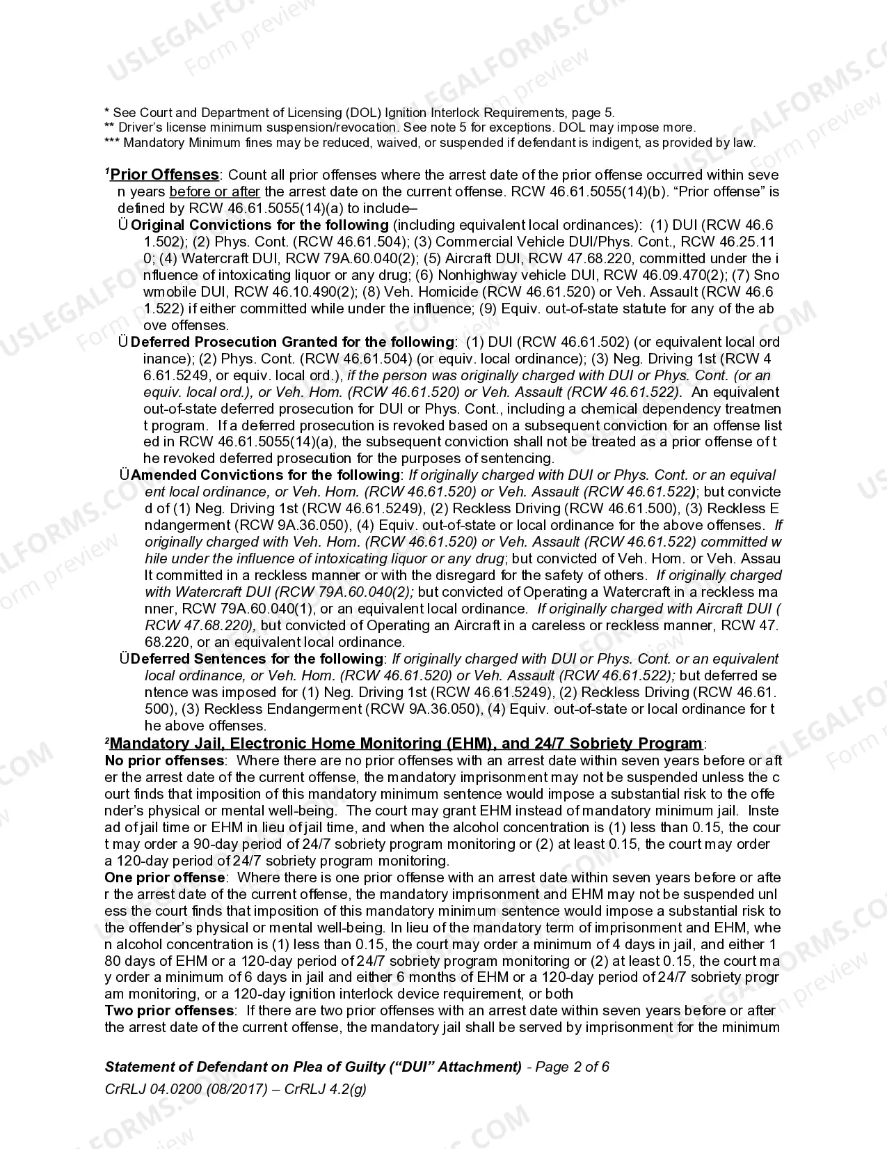 Preview CrRLJ 4.2g DUI Attachment - Department Of Licensing - Administrative Sanctions and Court DUI Sentencing Grid