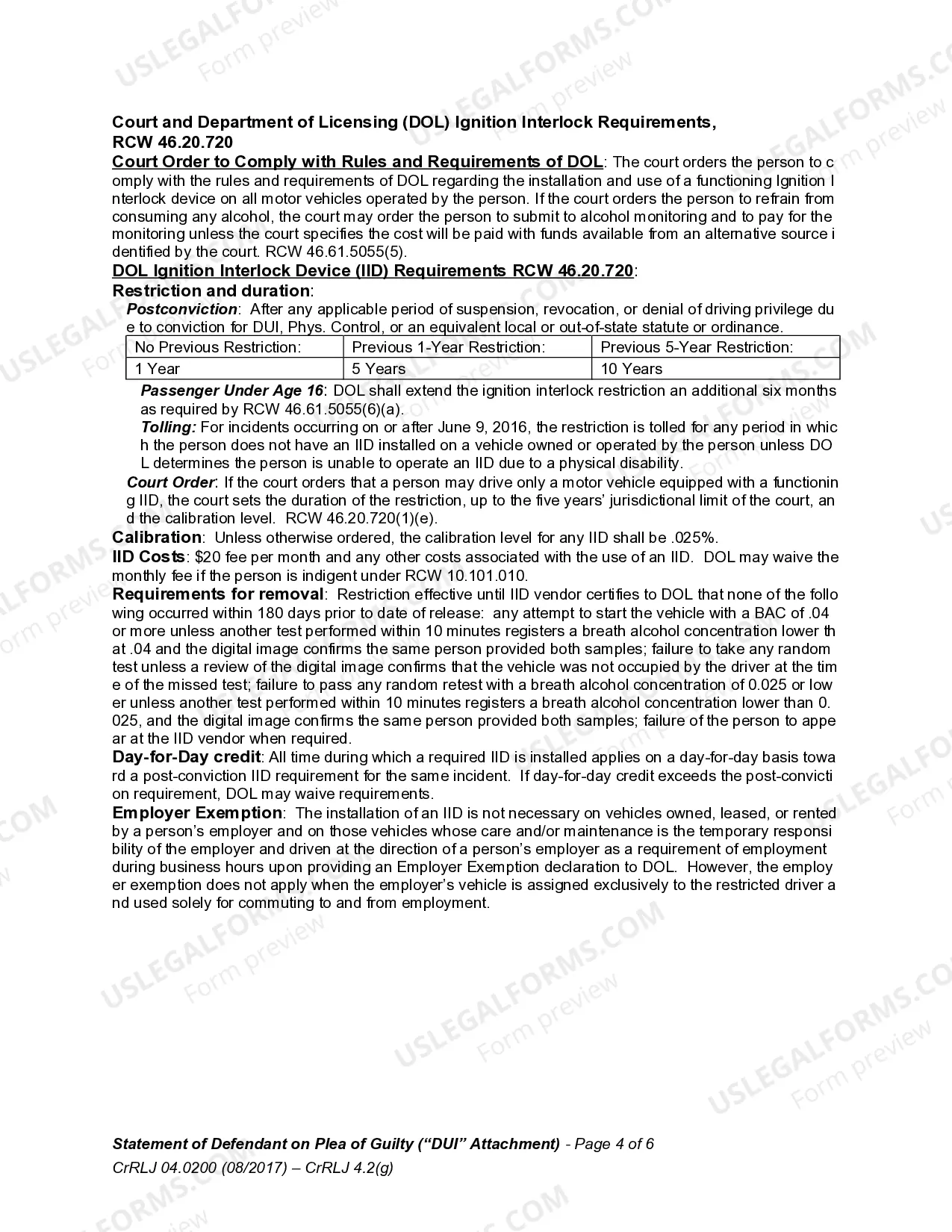 Preview CrRLJ 4.2g DUI Attachment - Department Of Licensing - Administrative Sanctions and Court DUI Sentencing Grid
