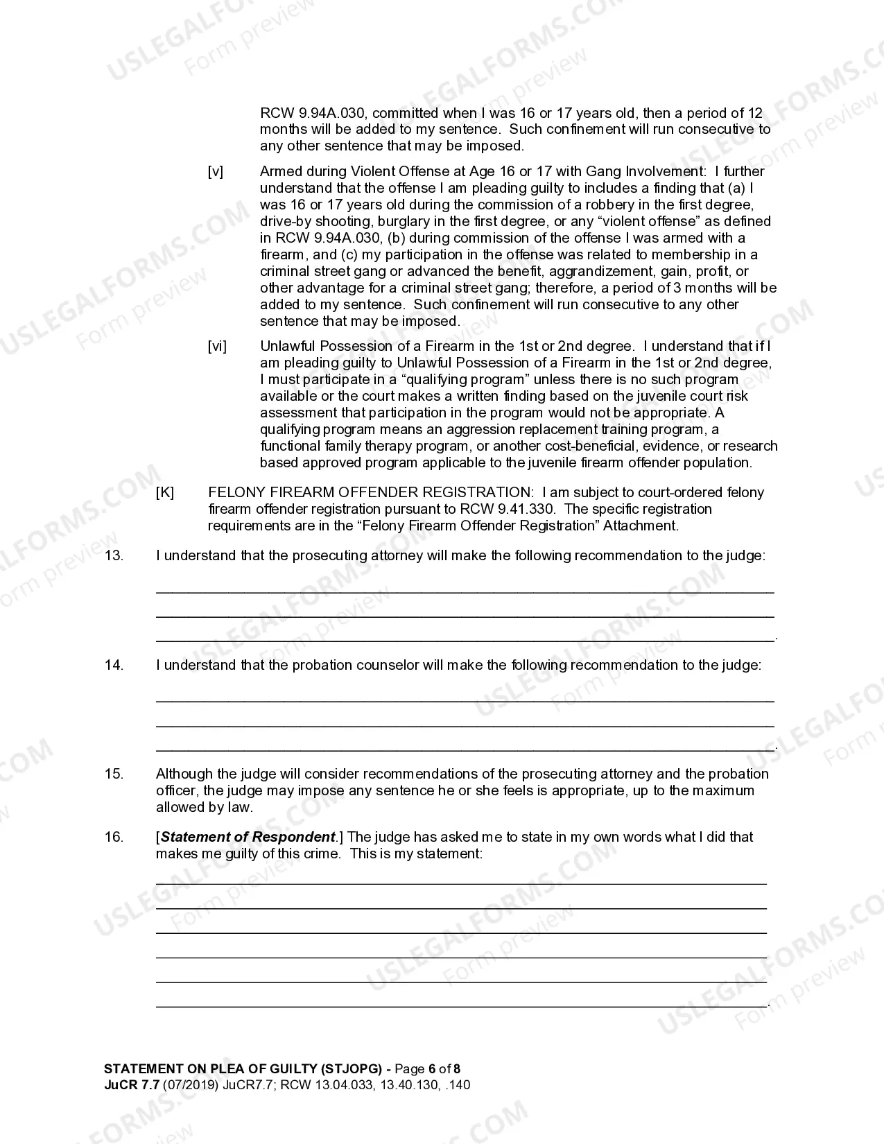 Preview JuCR 7.7 - Statement on Plea of Guilty