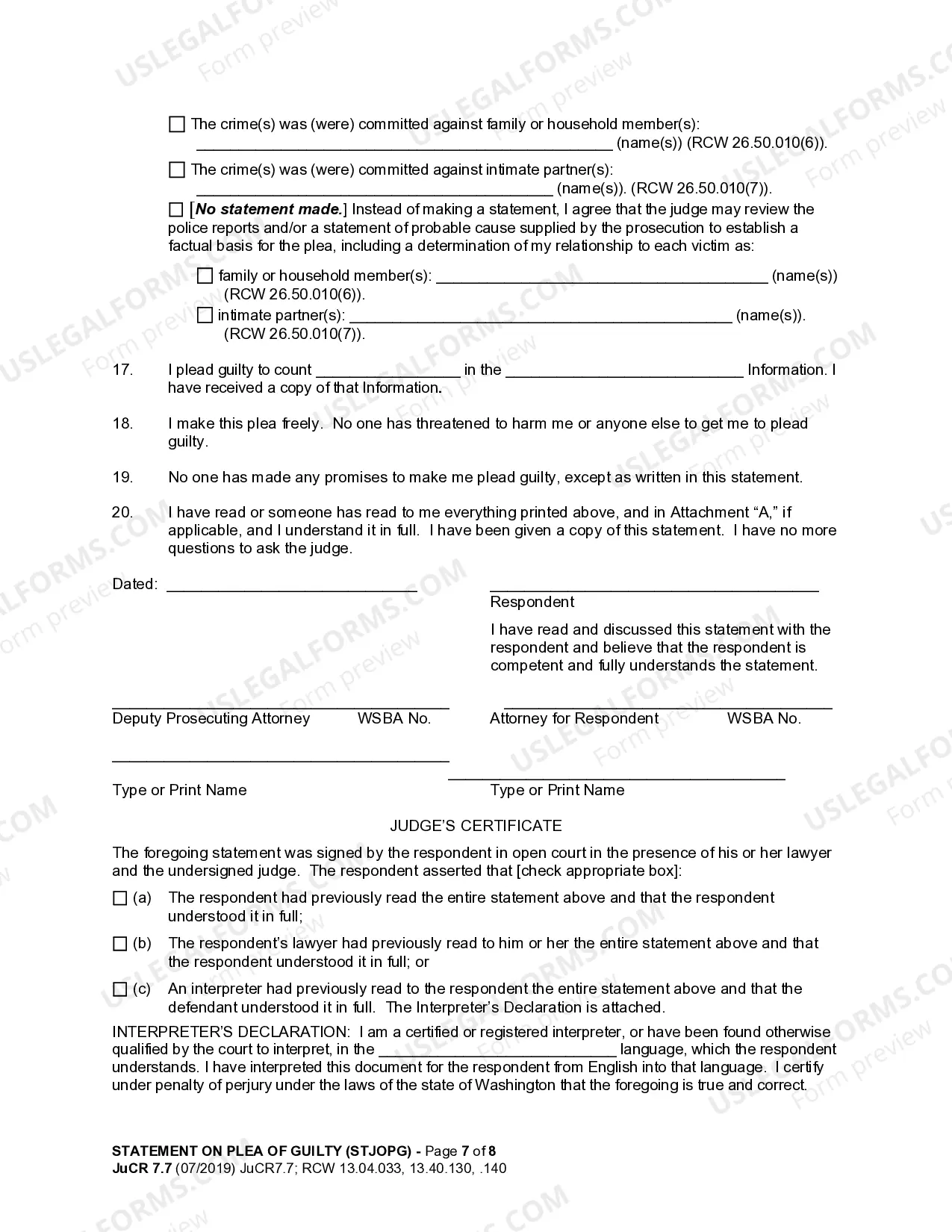 Preview JuCR 7.7 - Statement on Plea of Guilty
