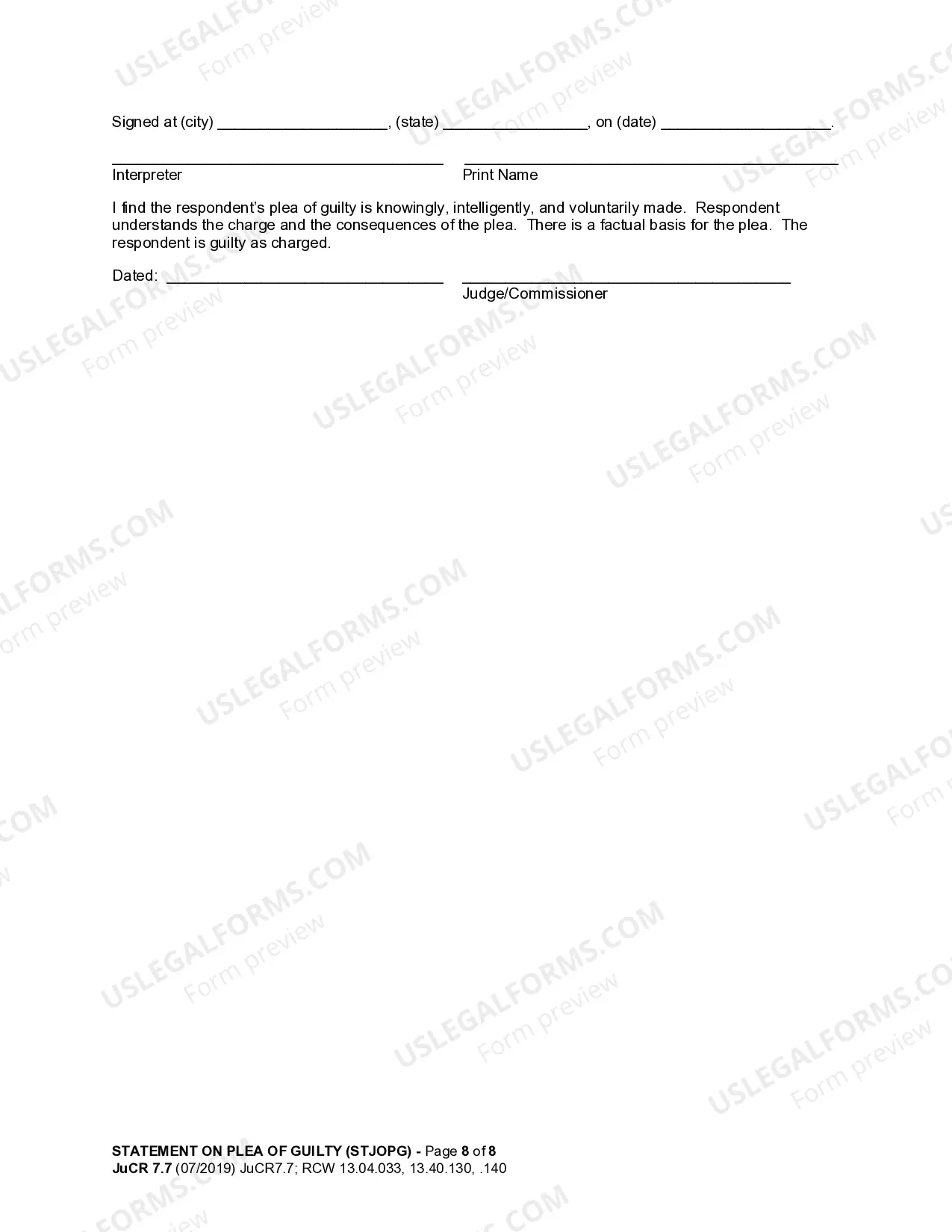 Preview JuCR 7.7 - Statement on Plea of Guilty