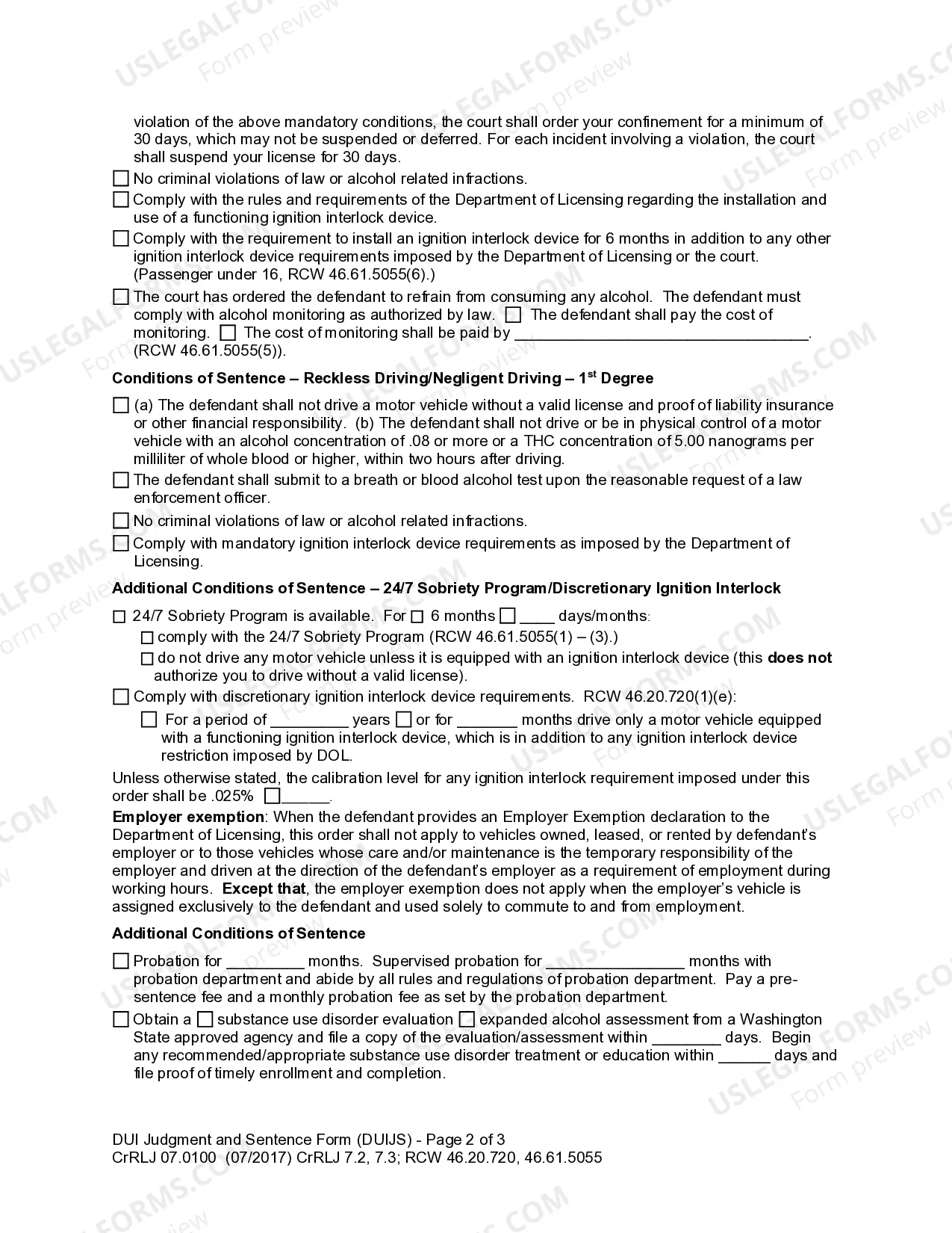 Preview CrRLJ 07.0100 DUI Judgment and Sentence Form (DUIJS)