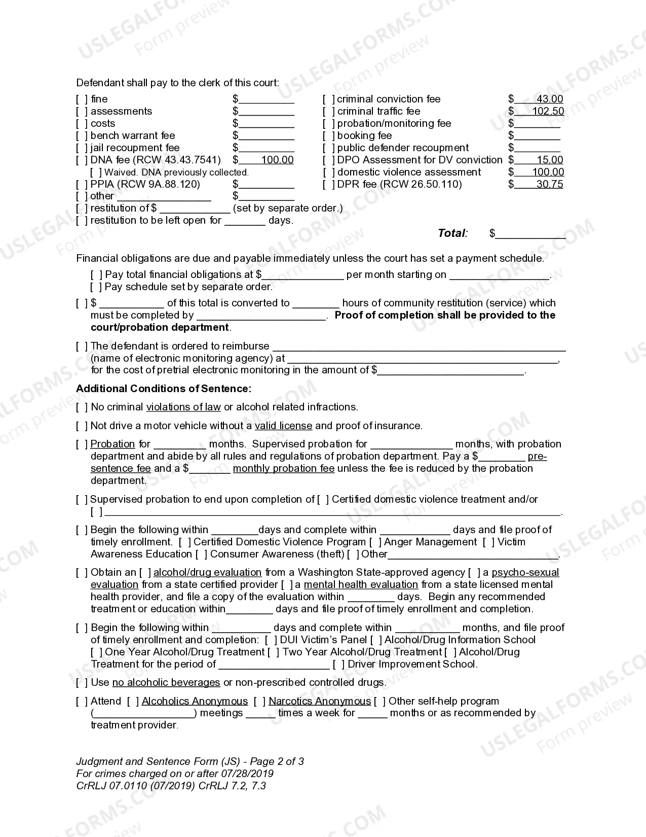 Preview CrRLJ 07.0110 - Judgment and Sentence Form - JS