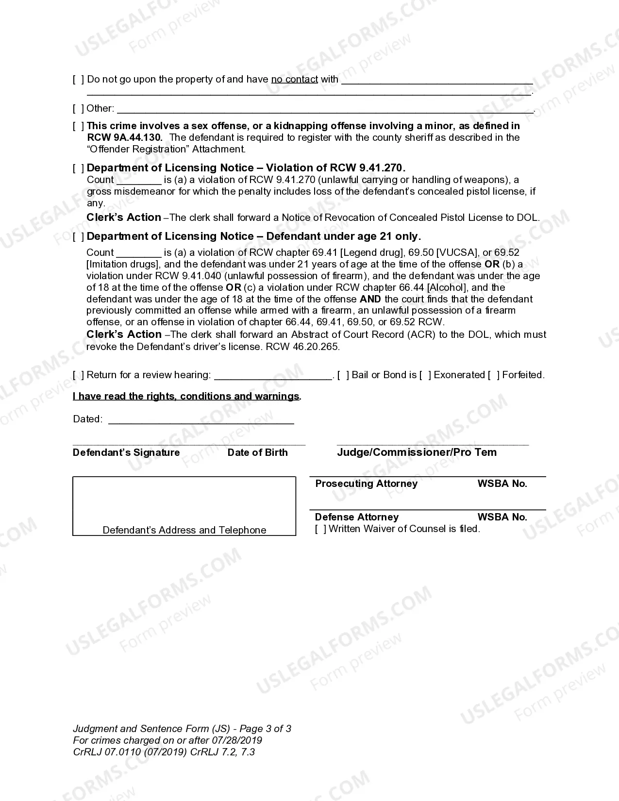 Preview CrRLJ 07.0110 - Judgment and Sentence Form - JS