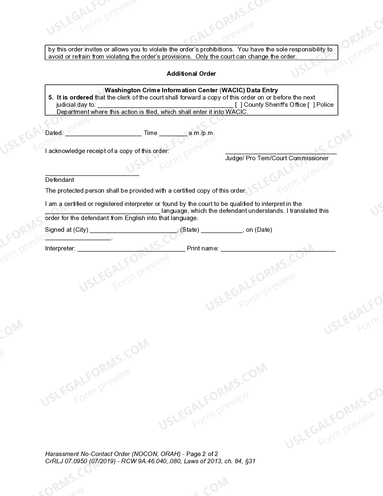 Preview CrRLJ 07.0950 - Harassment No-Contact Order - NOCON