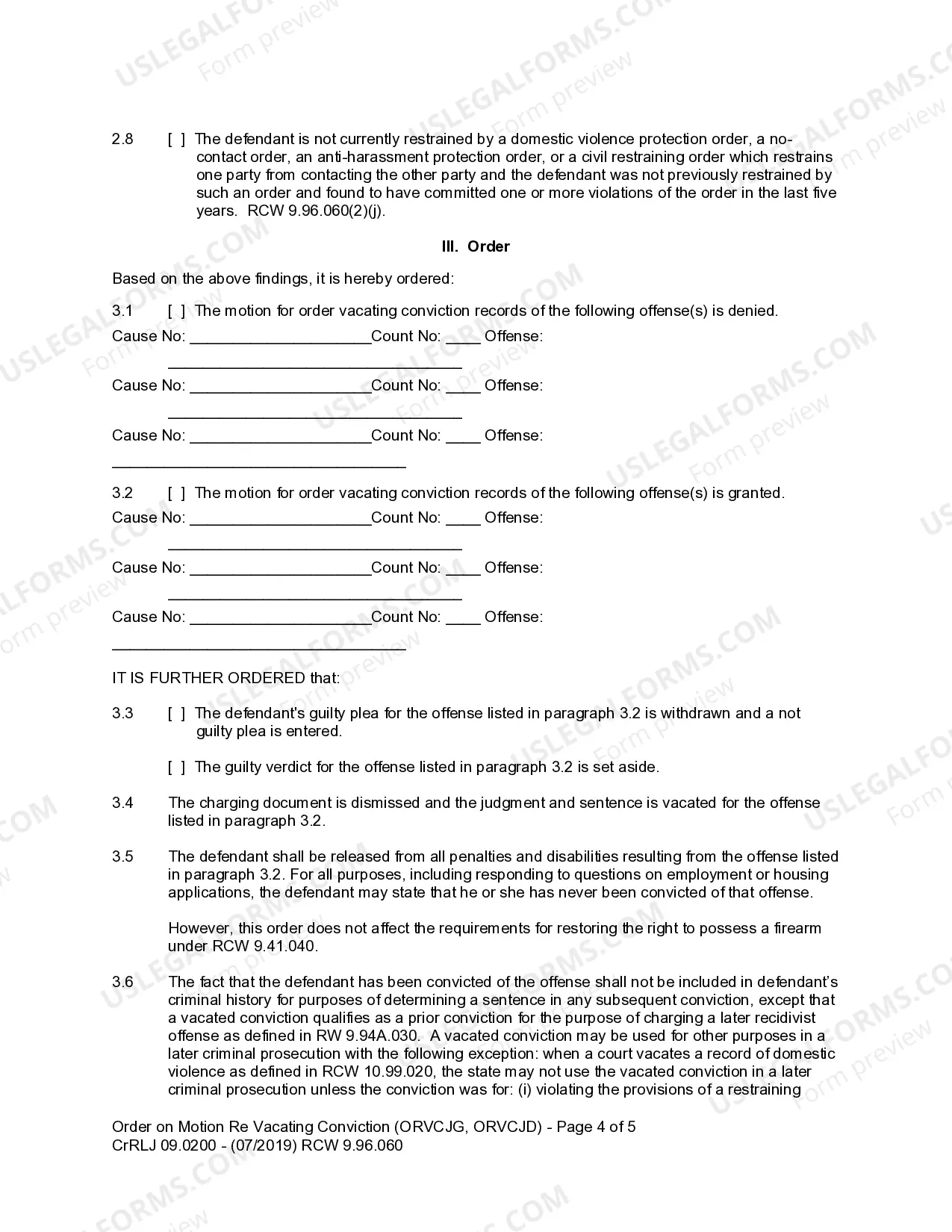 Preview CrRLJ 09.0200 - Order on Motion regarding Vacating Conviction