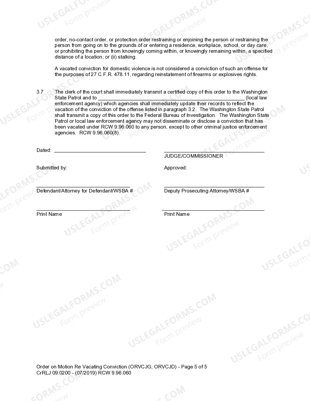Preview CrRLJ 09.0200 - Order on Motion regarding Vacating Conviction