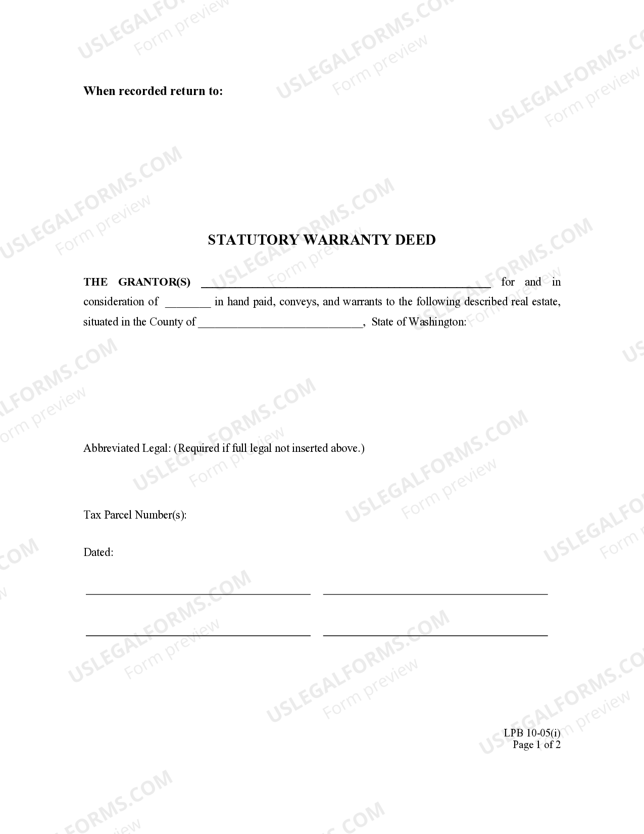 Washington Statutory Warranty Deed Washington Statutory Wa US Legal