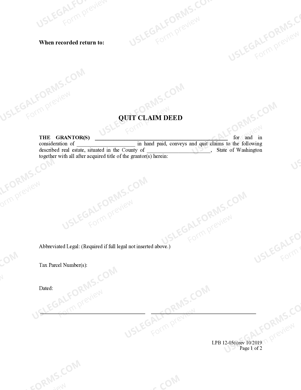 Washington Quitclaim Deed - with individual acknowledgment - Quitclaim ...