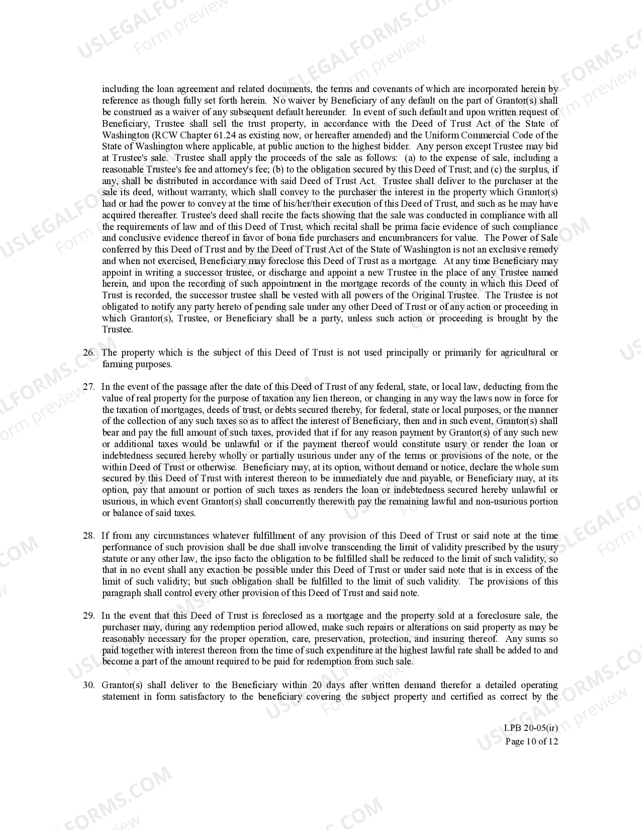 Washington Deed Trust Without Settlor US Legal Forms