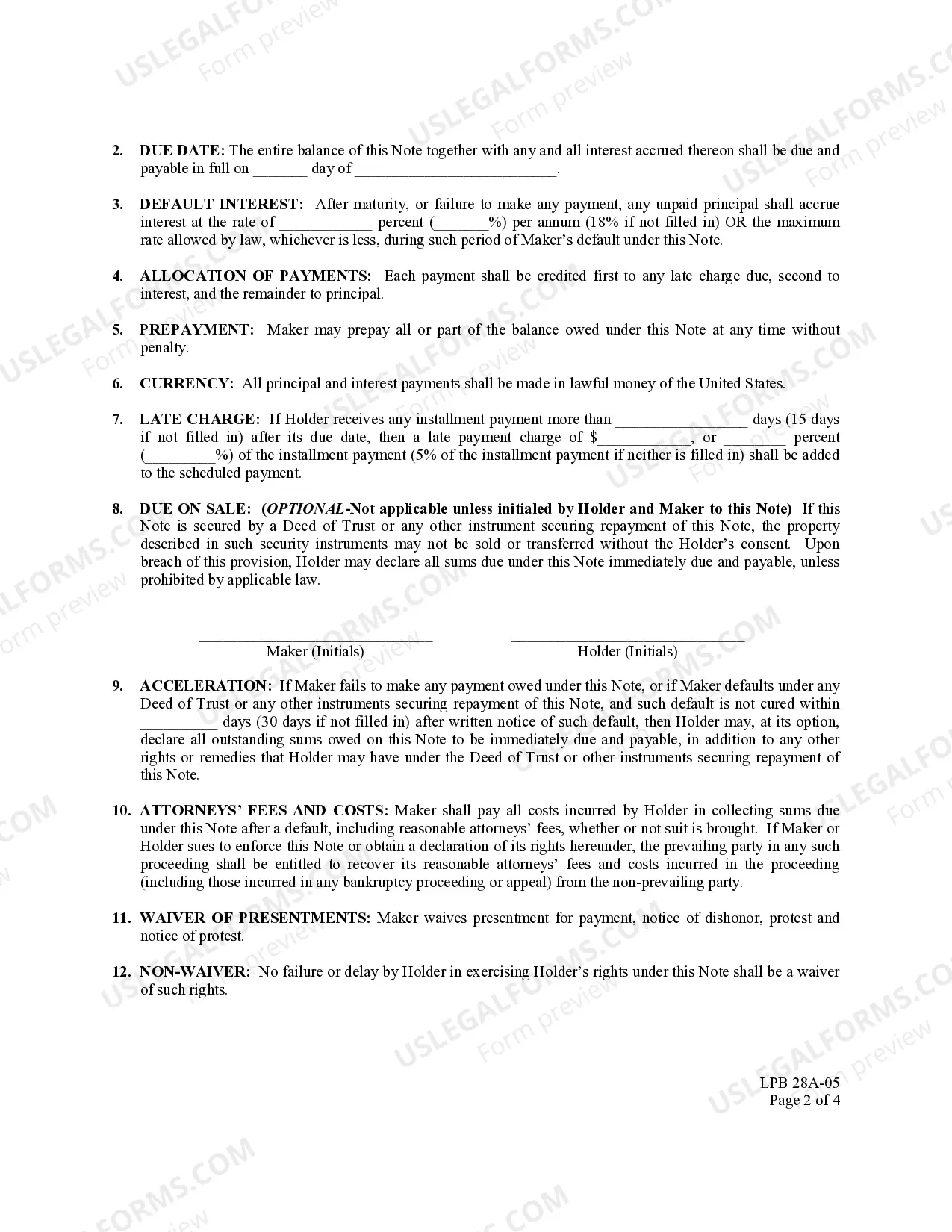 Preview Promissory Note