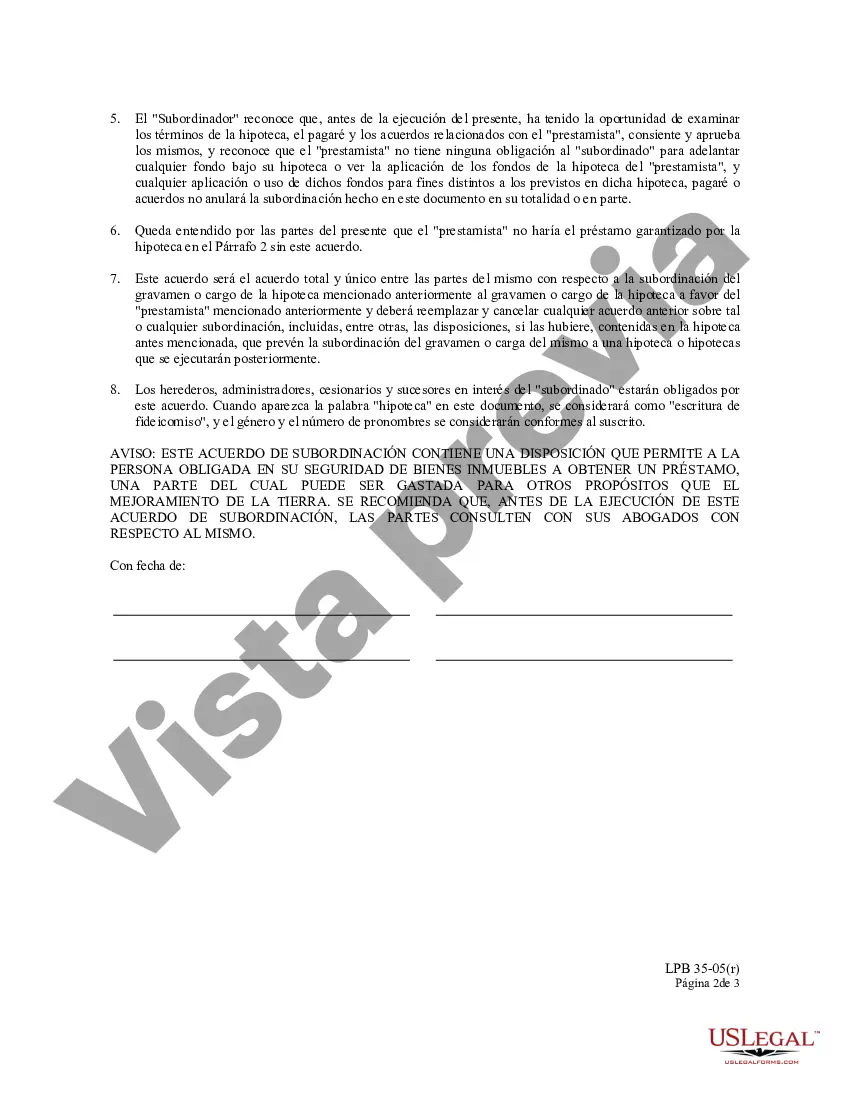 Preview Acuerdo de Subordinación - con reconocimientos representativos