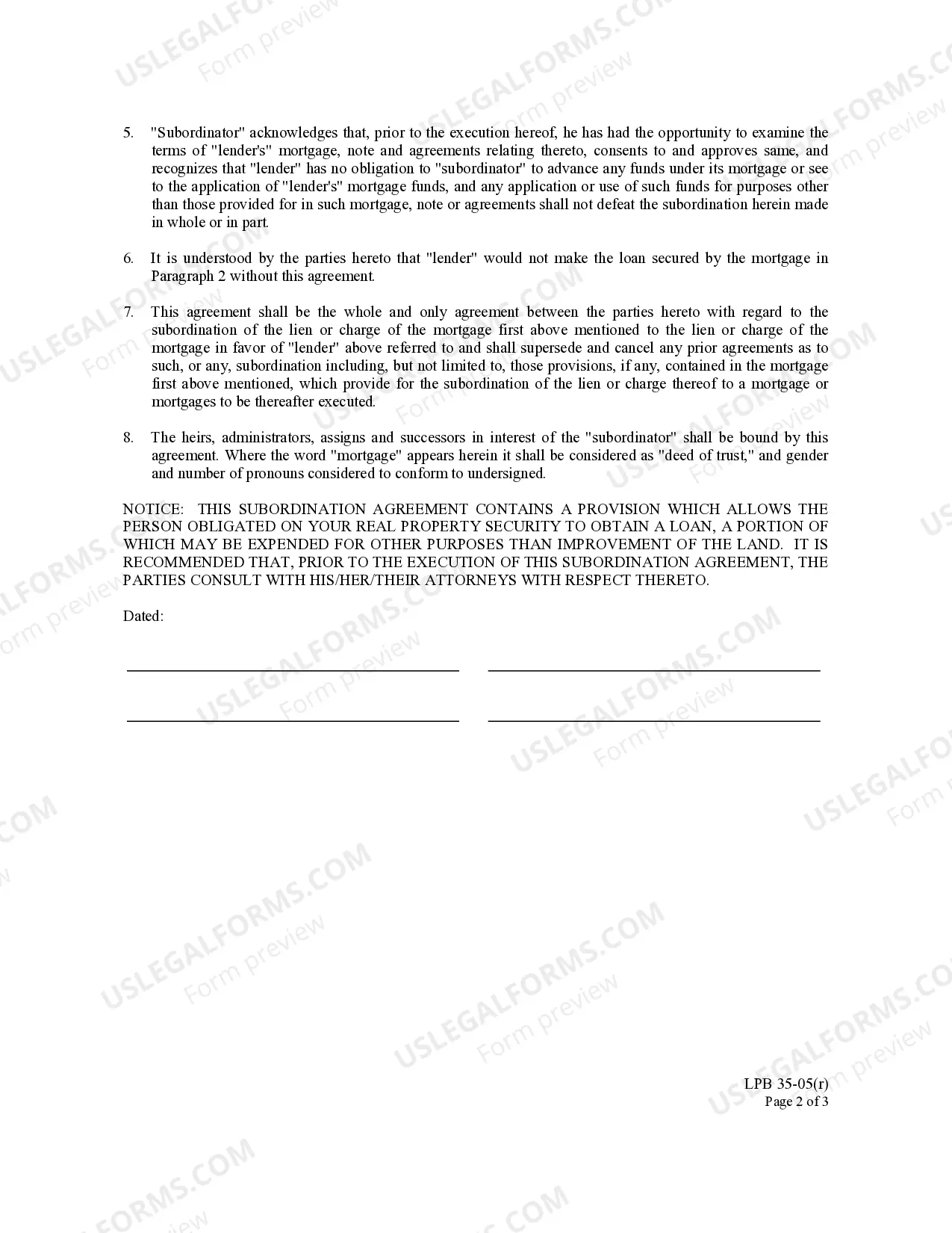 Preview Subordination Agreement - with representative acknowledgments