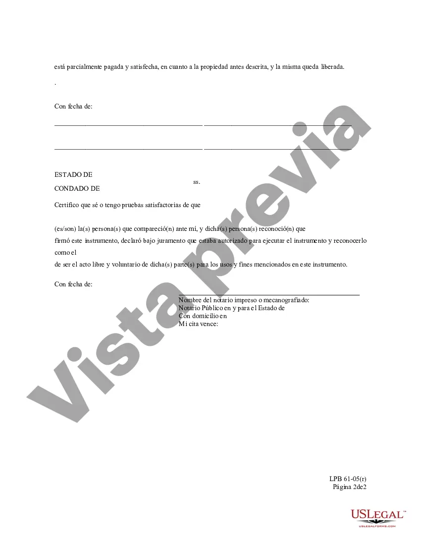 Preview Liberación parcial de gravamen - con reconocimiento del representante