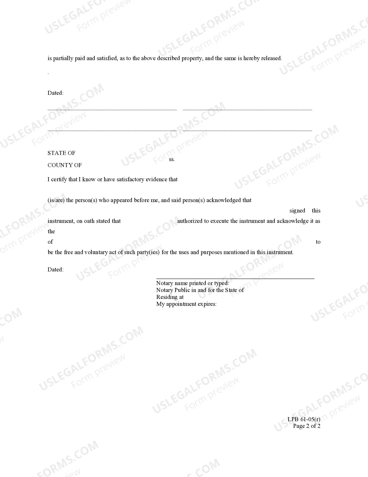 Preview Partial Release of Lien - with representative acknowledgment