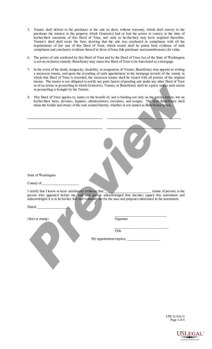 Washington Deed of Trust - Long Form - Deed Trust With | US Legal Forms