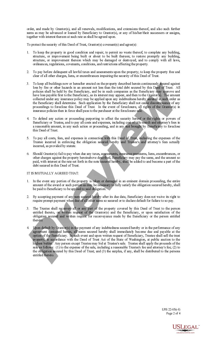 Preview Deed of Trust - Long Form - with representative acknowledgment