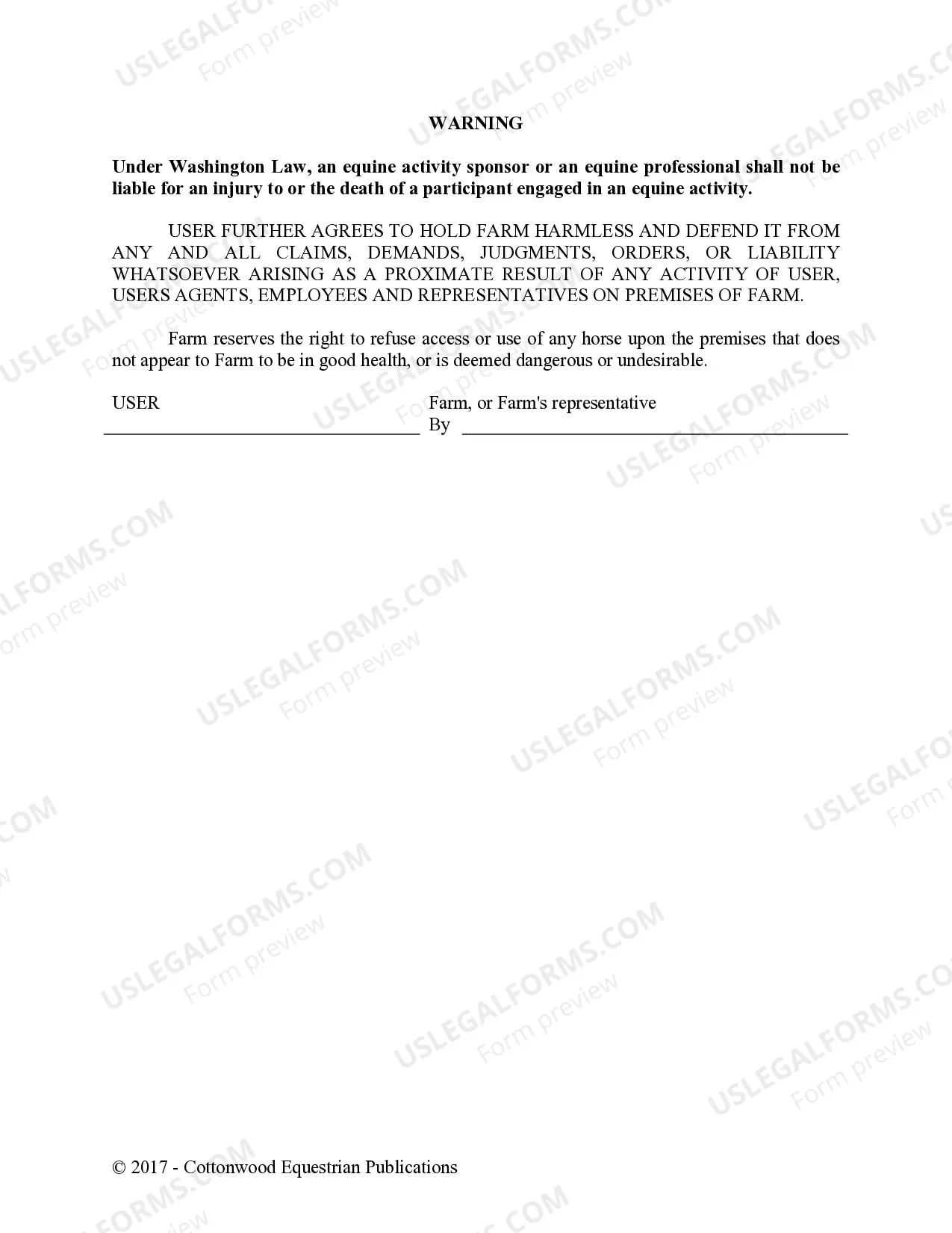 Preview Facility Release Agreement - Show Or Clinic - Horse Equine Forms