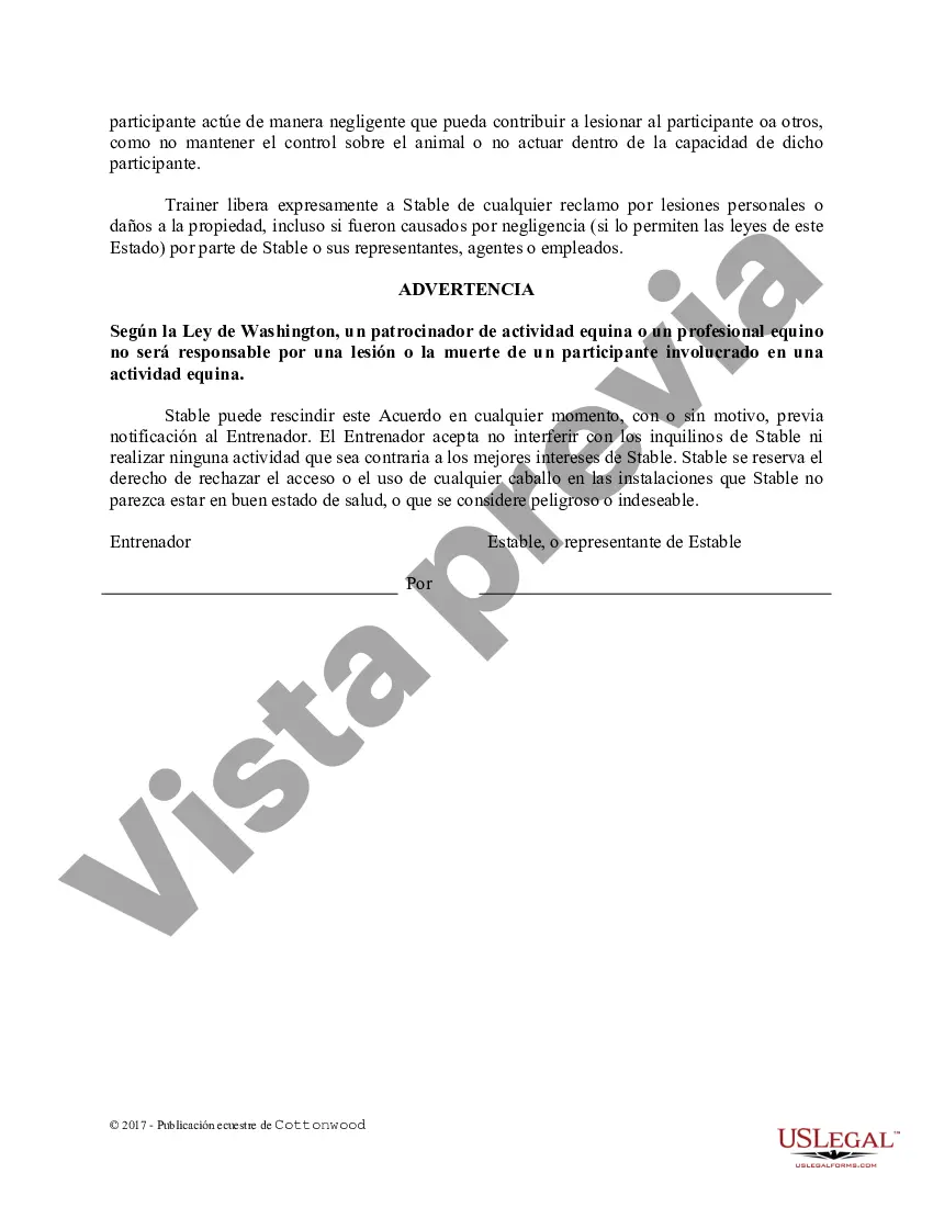 Preview Acuerdo de uso de las instalaciones del entrenador - Formularios equinos de caballos