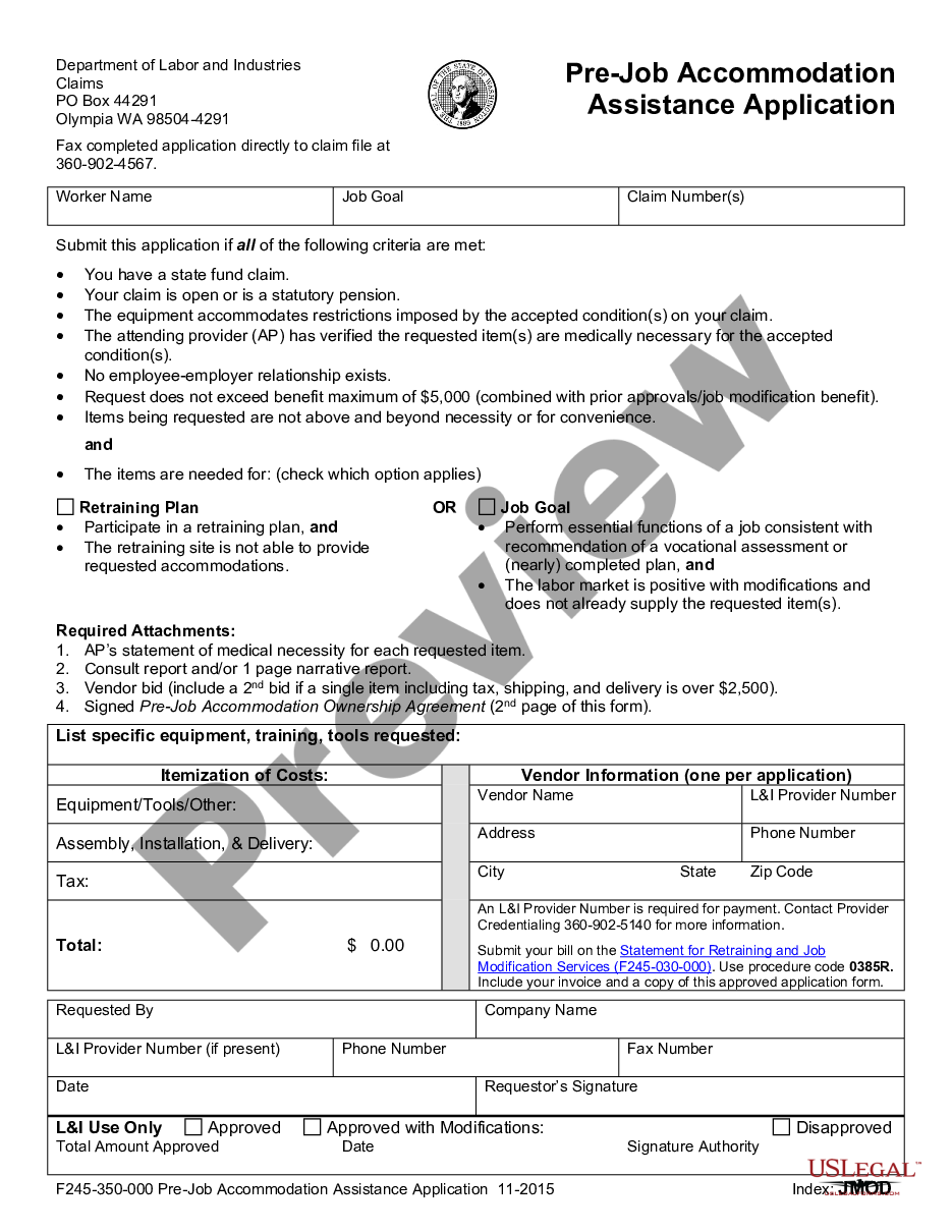 page 0 Pre-Job Modification Accommodation Assistant Application preview